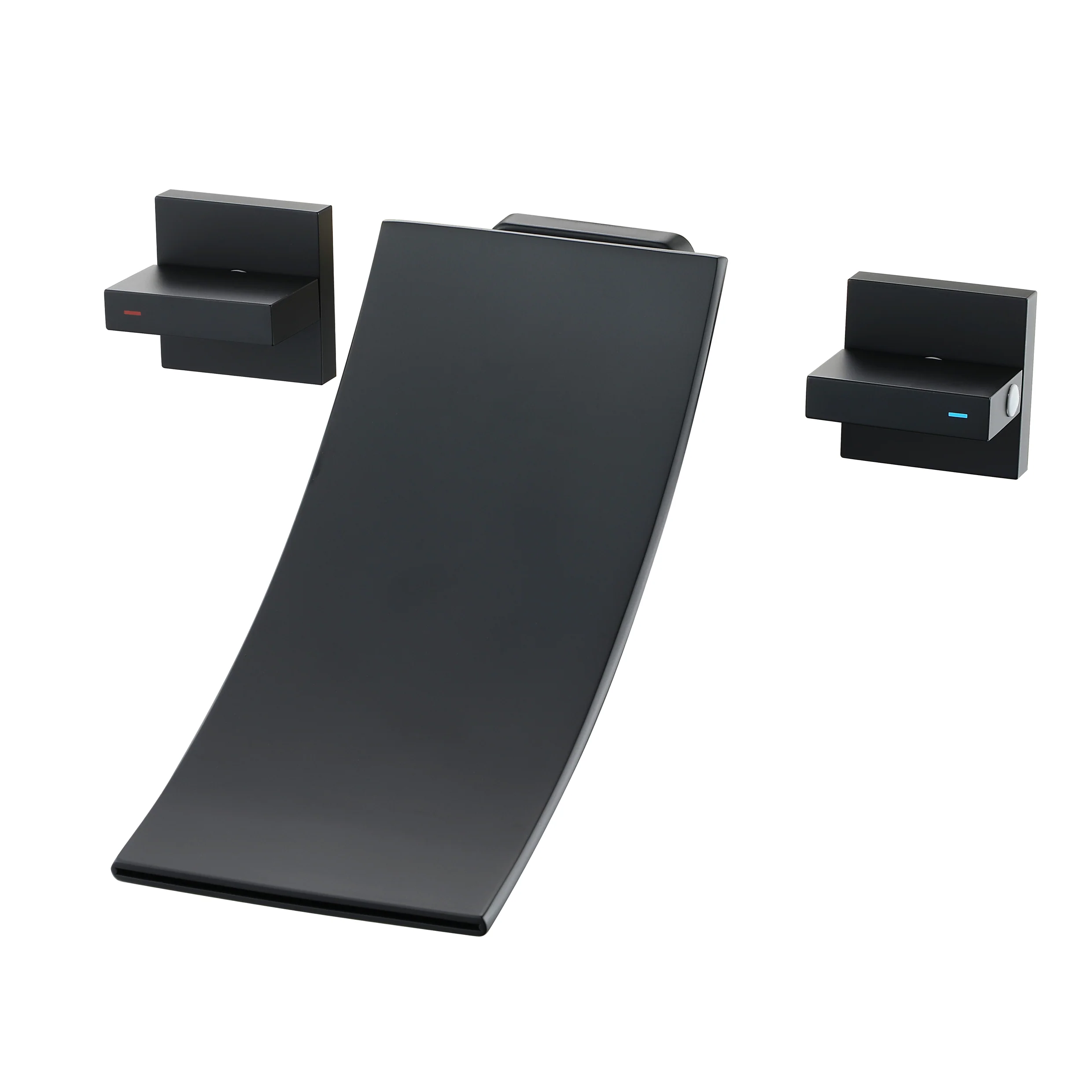 Matte Black Wall Mount Waterfall Bathroom Sink Faucet with Overflow Brass Pop-Up Drain - Image 9