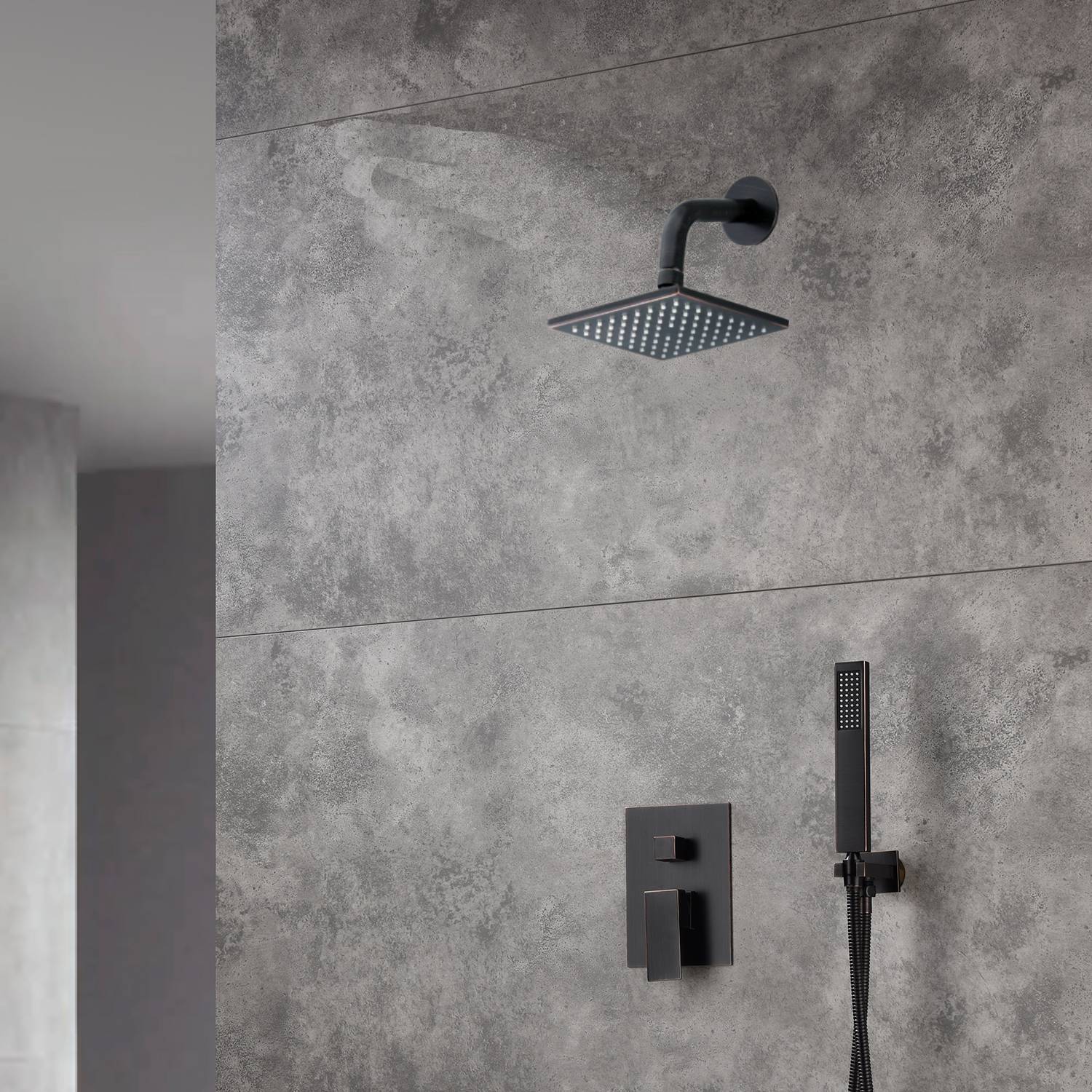 High Water Pressure Wall-Mounted Oil Rubbed Bronze 6-Inch Regular Shower Head with Handheld Shower: 2-Way Faucet System - Image 2