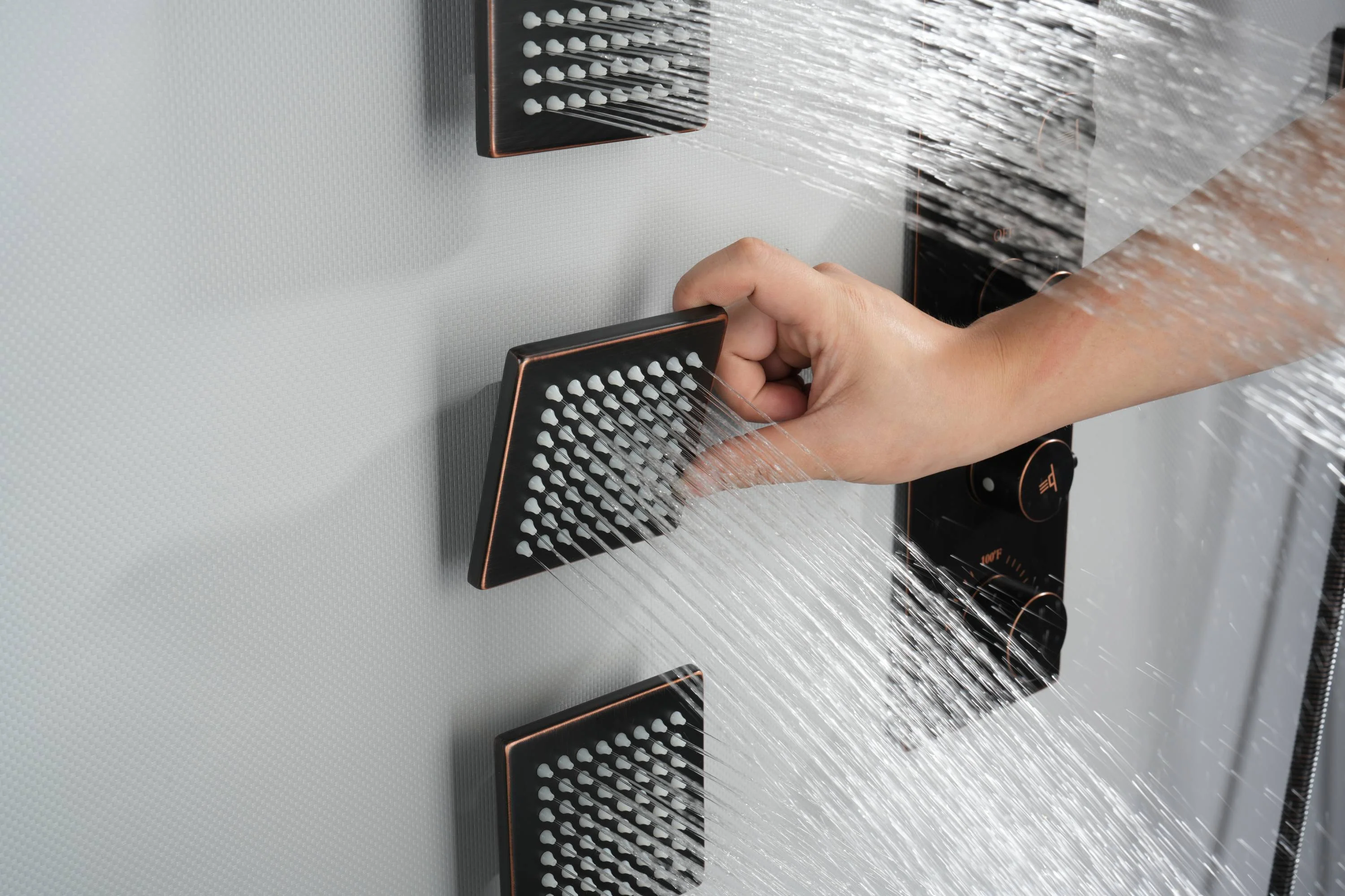 Oil Rubbed Bronze Flush Mount 20-Inch 64 LED Light Bluetooth Music Rainfall Waterfall Shower Head with 4-Way Thermostatic System, Body Jets - Image 7