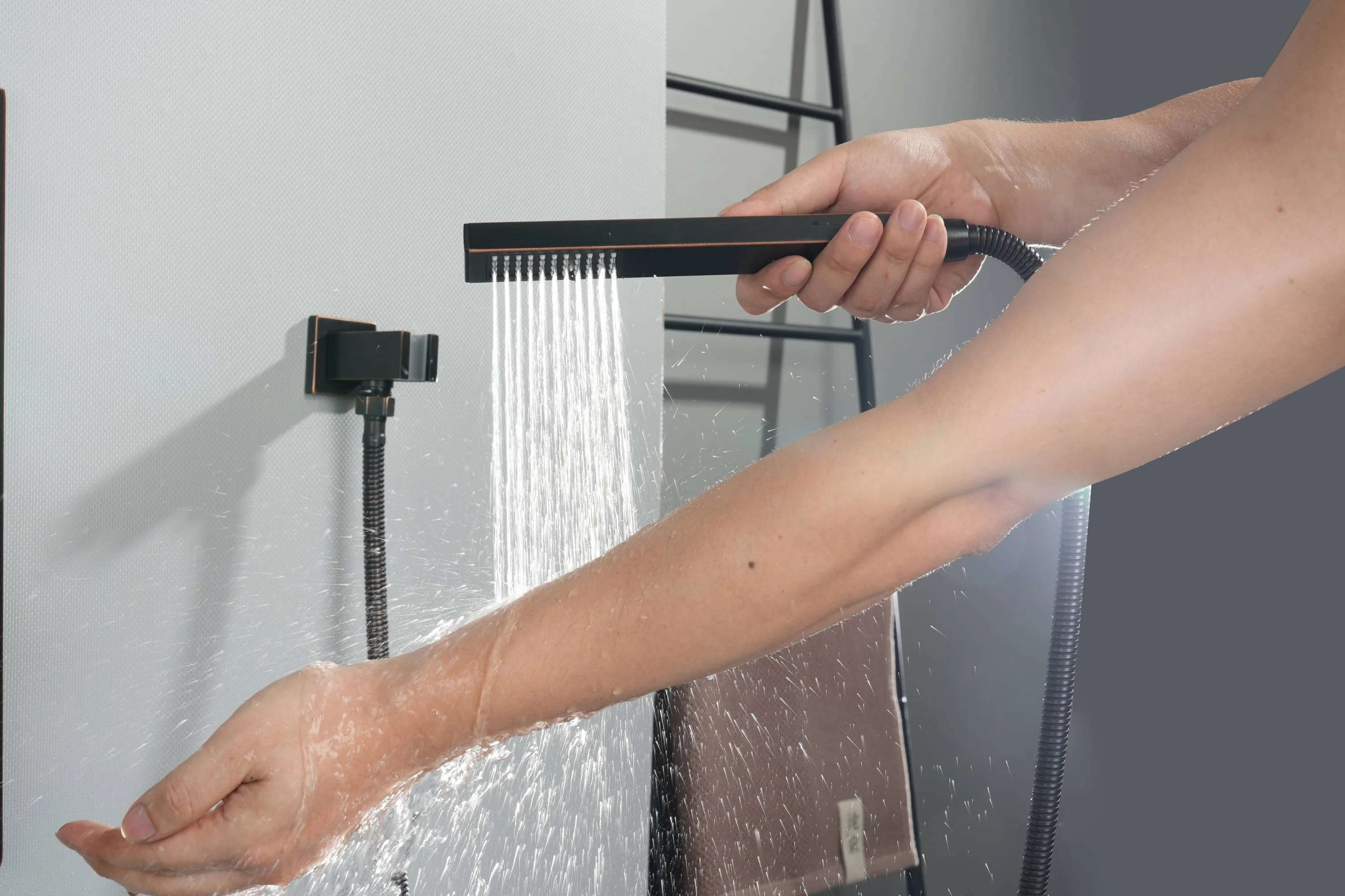 Oil Rubbed Bronze Flush Mount 20-Inch 64 LED Light Bluetooth Music Rainfall Waterfall Shower Head with 4-Way Thermostatic System, Body Jets - Image 9