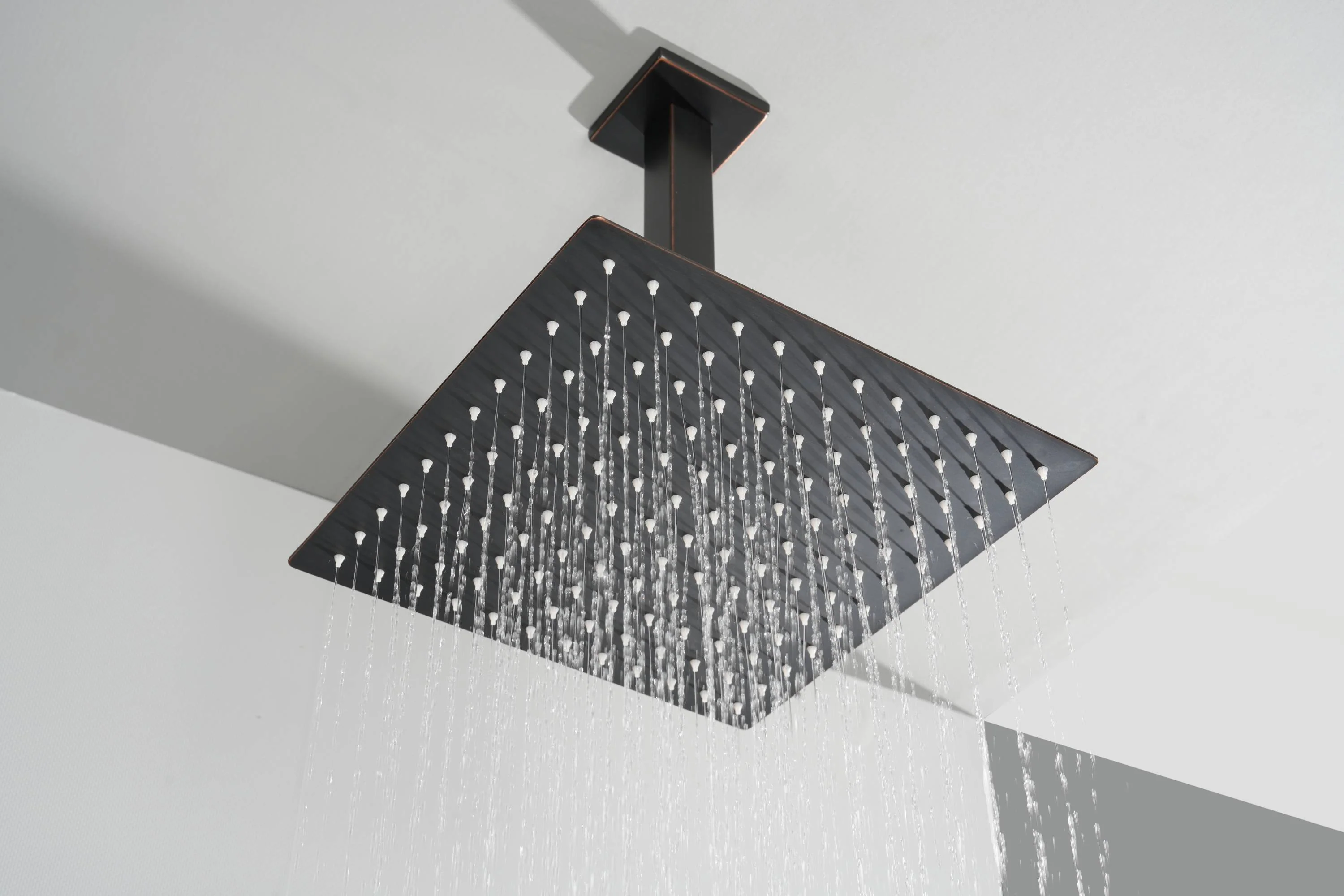 Oil Rubbed Bronze Ceiling Mount Dual Rainfall Shower Head with 4-Way Thermostatic System, Body Jets - Image 5