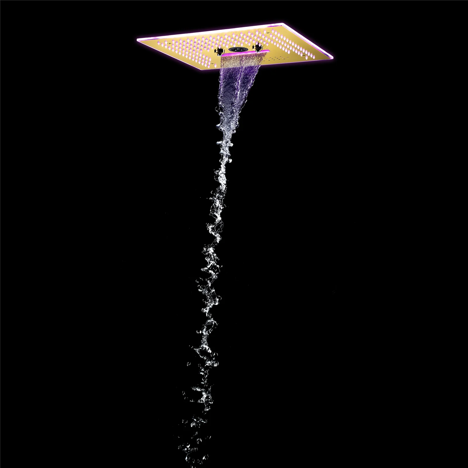 16-Inch Polished Gold Flush Mount Shower Faucet Set: 6-Way Thermostatic Control, 64-Color LED, Bluetooth Music, Rainfall-Waterfall-Mist Functions, Rotating Hydro Jet, and Regular Head - Image 11