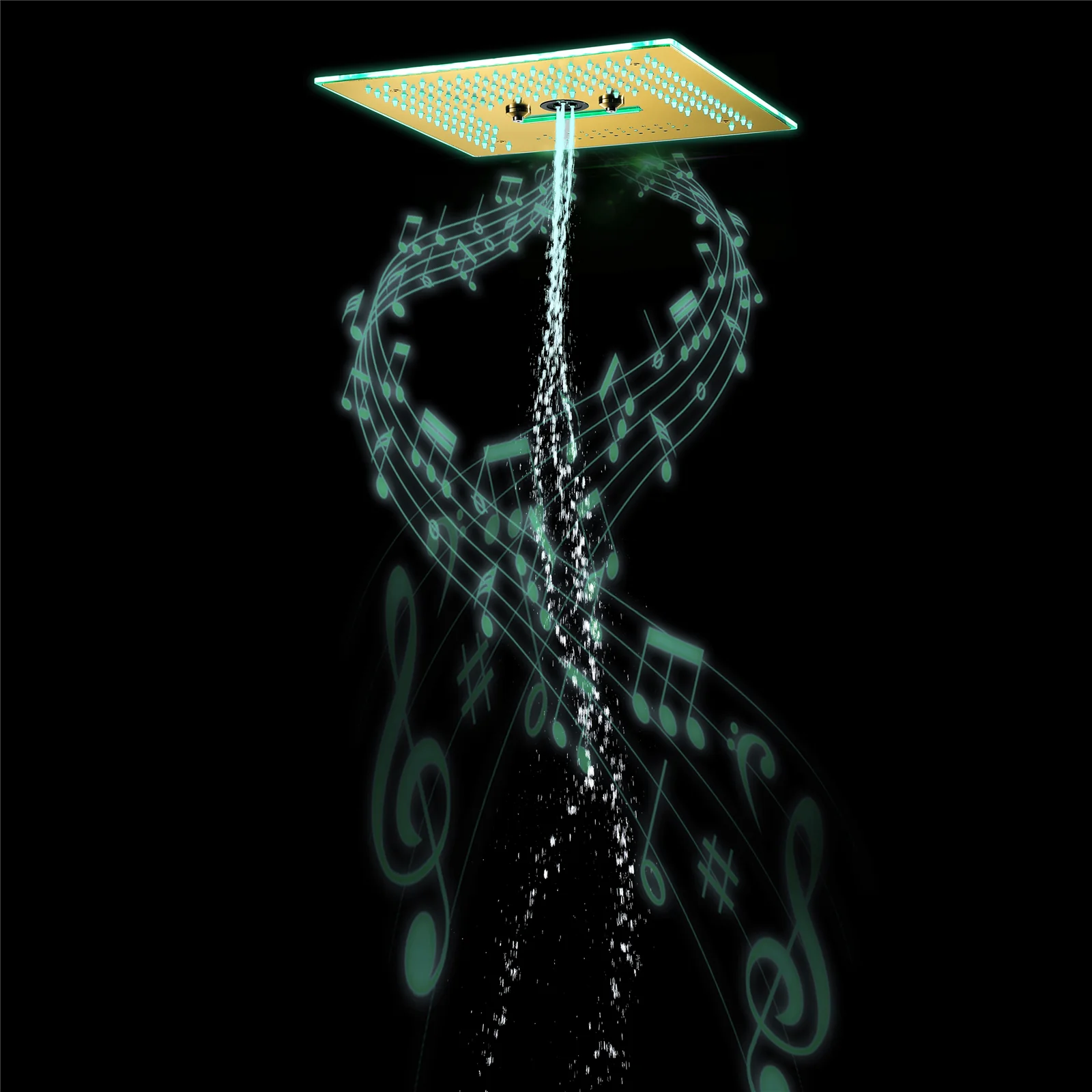 16-Inch Polished Gold Flush Mount Shower Faucet Set: 6-Way Thermostatic Control, 64-Color LED, Bluetooth Music, Rainfall-Waterfall-Mist Functions, Rotating Hydro Jet, and Regular Head - Image 12