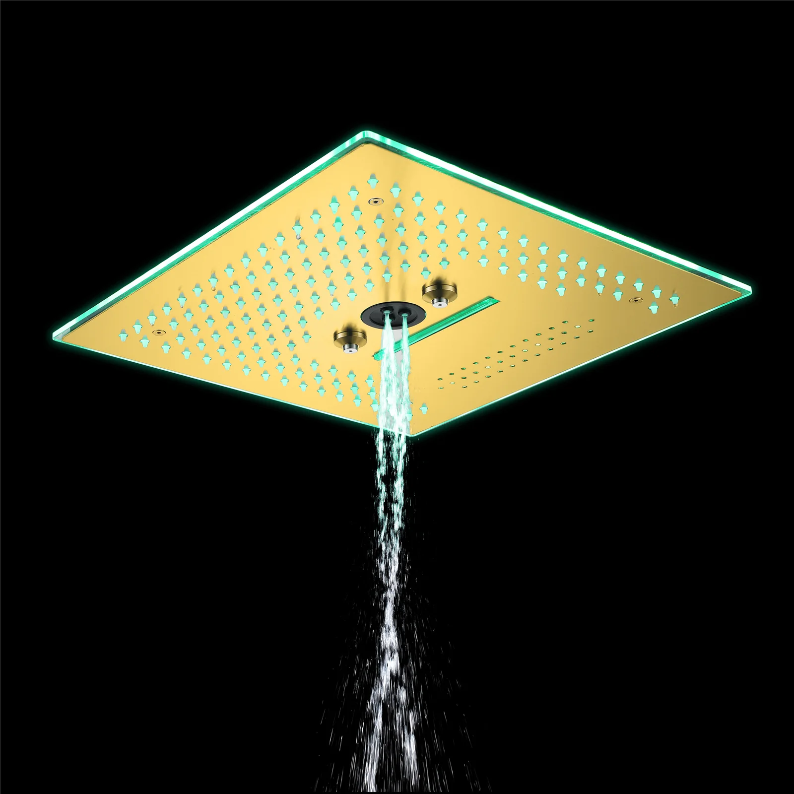 16-Inch Polished Gold Flush Mount Shower Faucet Set: 6-Way Thermostatic Control, 64-Color LED, Bluetooth Music, Rainfall-Waterfall-Mist Functions, Rotating Hydro Jet, and Regular Head - Image 15