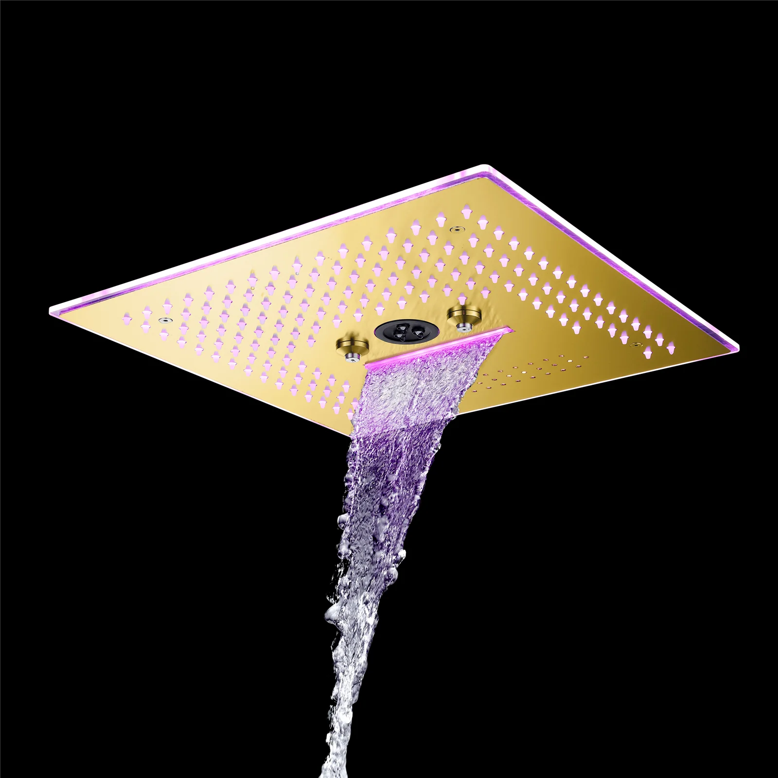 16-Inch Polished Gold Flush Mount Shower Faucet Set: 6-Way Thermostatic Control, 64-Color LED, Bluetooth Music, Rainfall-Waterfall-Mist Functions, Rotating Hydro Jet, and Regular Head - Image 16