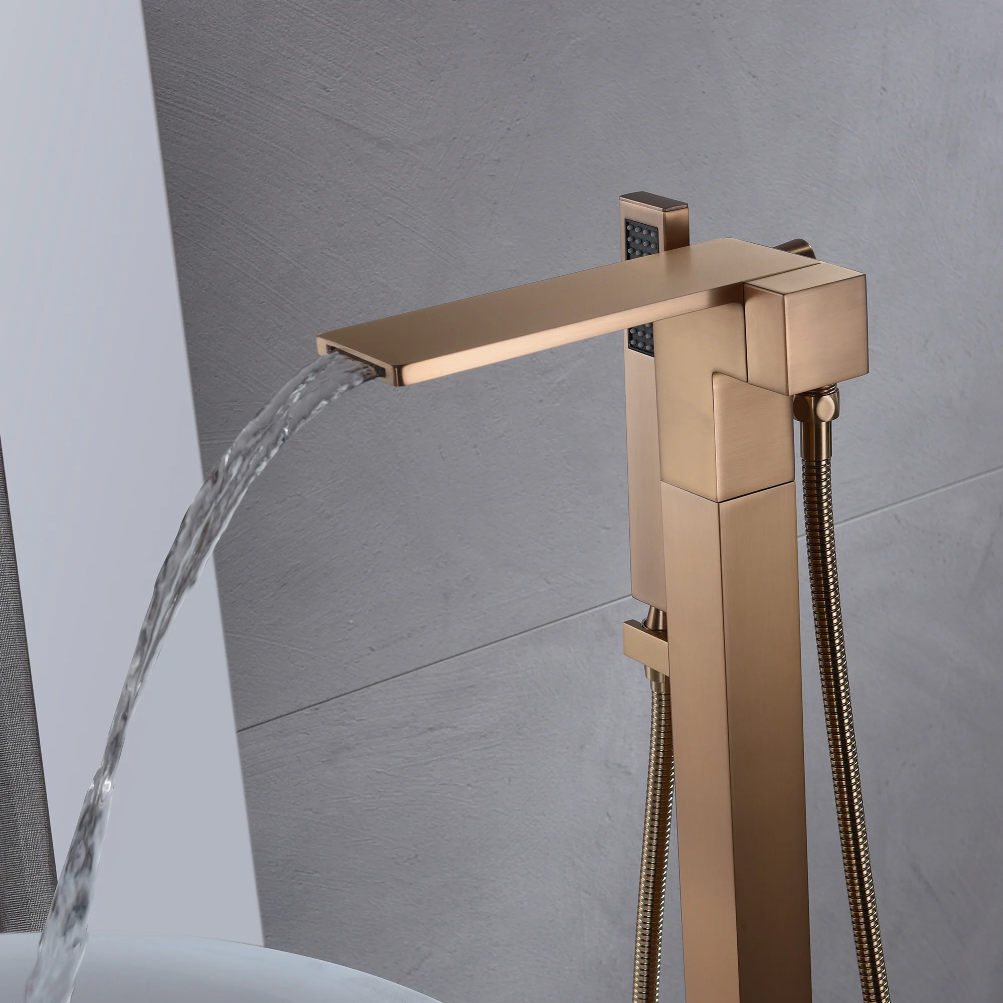 Rose Gold Freestanding Bathtub Faucet Tub Filler: Featuring a Waterfall Design and Floor Mount for a Serene Experience - Image 2
