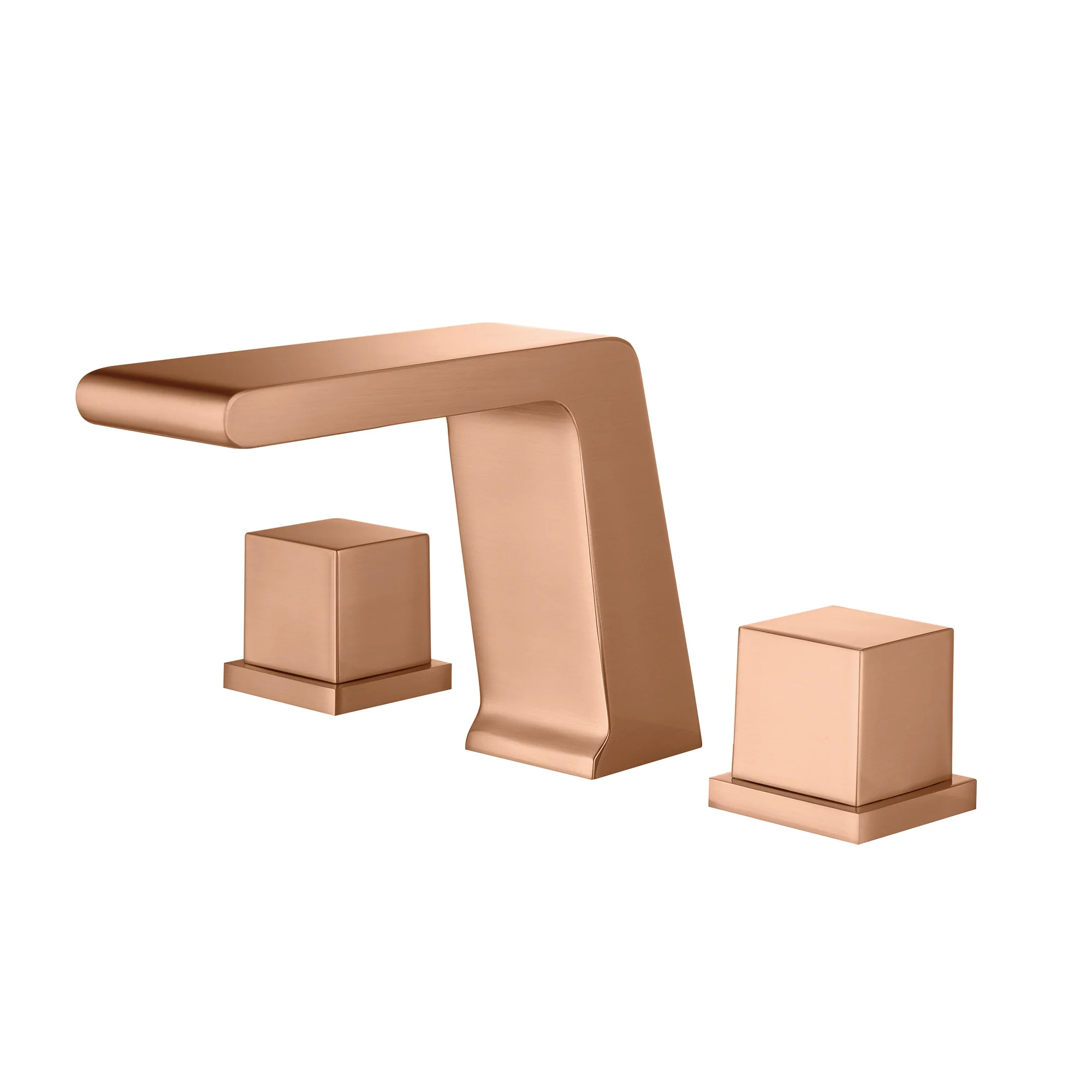 Widespread Rose Gold Waterfall 3 Holes 2 Handles Deck Mount Bathroom Sink Faucet with Overflow Brass Pop-Up Drain - Image 3