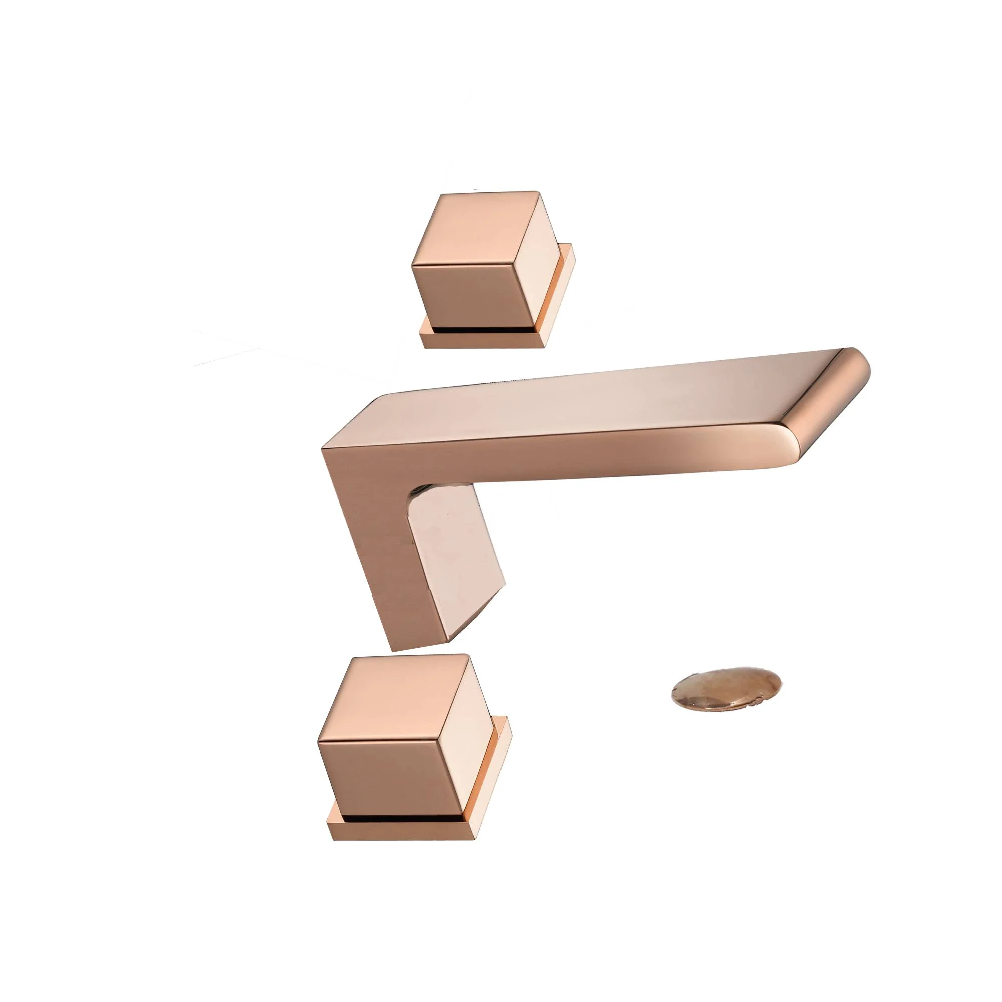 Widespread Rose Gold Waterfall 3 Holes 2 Handles Deck Mount Bathroom Sink Faucet with Overflow Brass Pop-Up Drain - Image 4