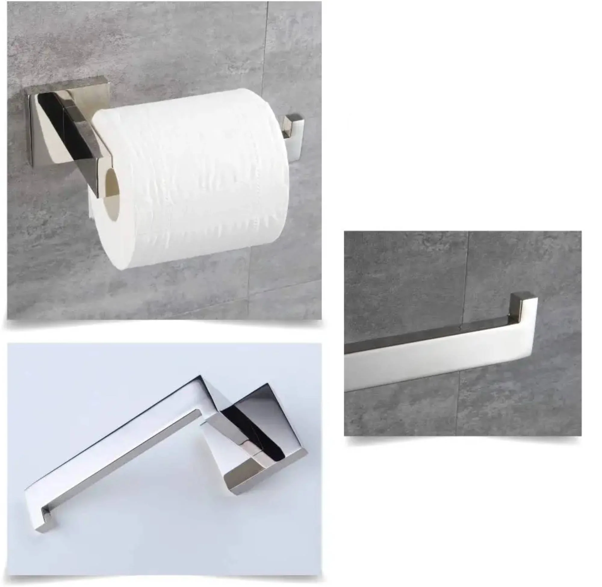 Complete 4-Piece Square Stainless Chrome Bathroom Accessory Set - Wall Mounted Towel Bar, Towel Ring, Toilet Paper Holder, and Robe Hook - Image 4