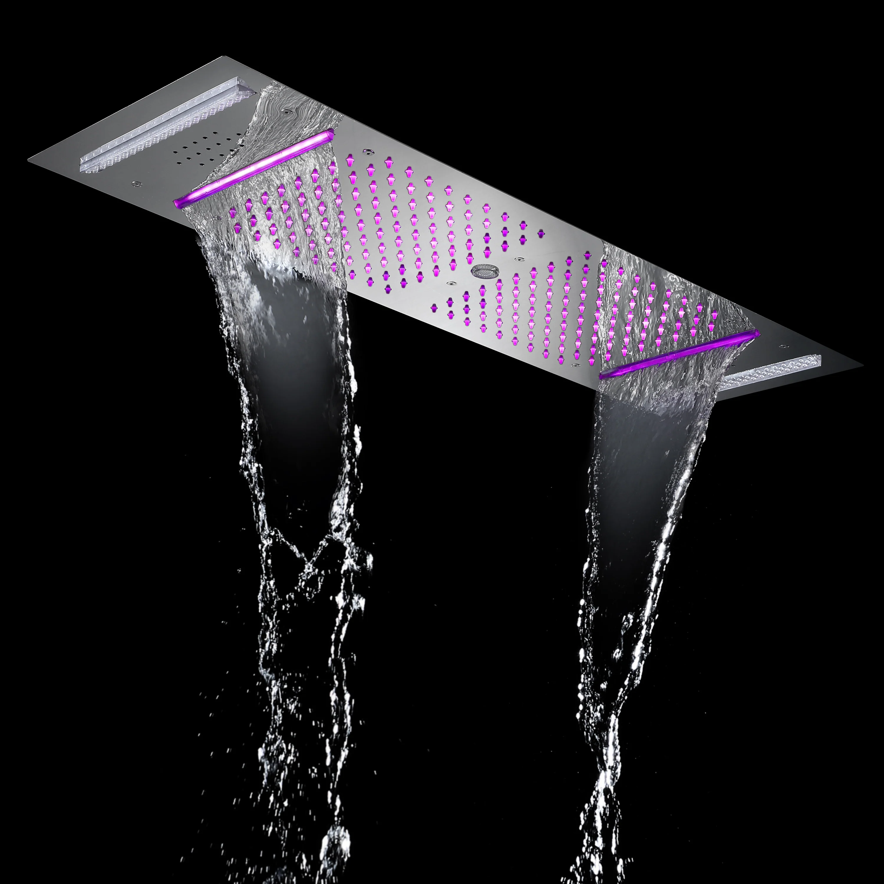Brushed Nickel or brushed gold or matte black 36-Inch Rainfall Waterfall Water Column 4 functions Shower Head with Bluetooth Music and 64 LED Lights - Image 13
