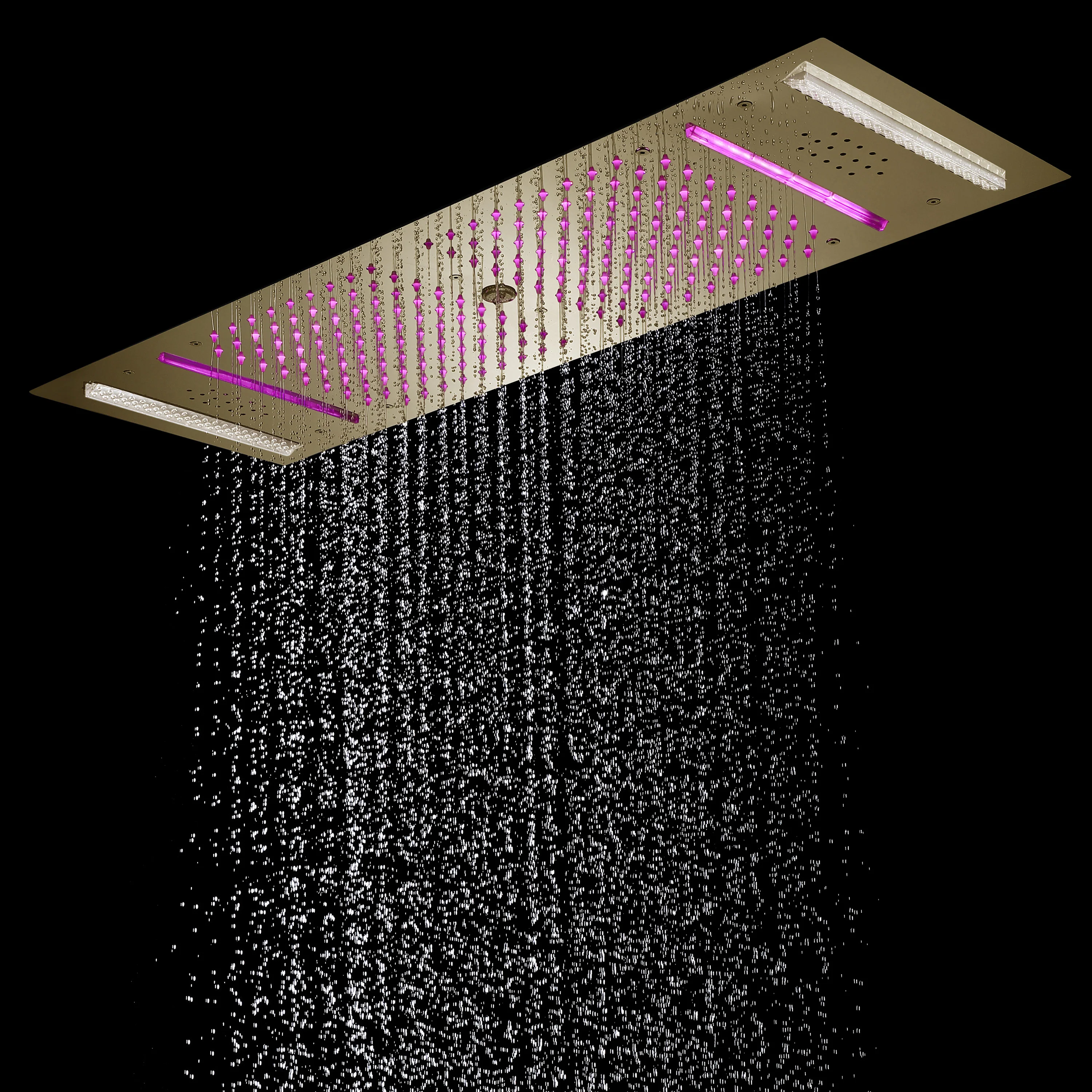 Brushed Nickel or brushed gold or matte black 36-Inch Rainfall Waterfall Water Column 4 functions Shower Head with Bluetooth Music and 64 LED Lights - Image 14