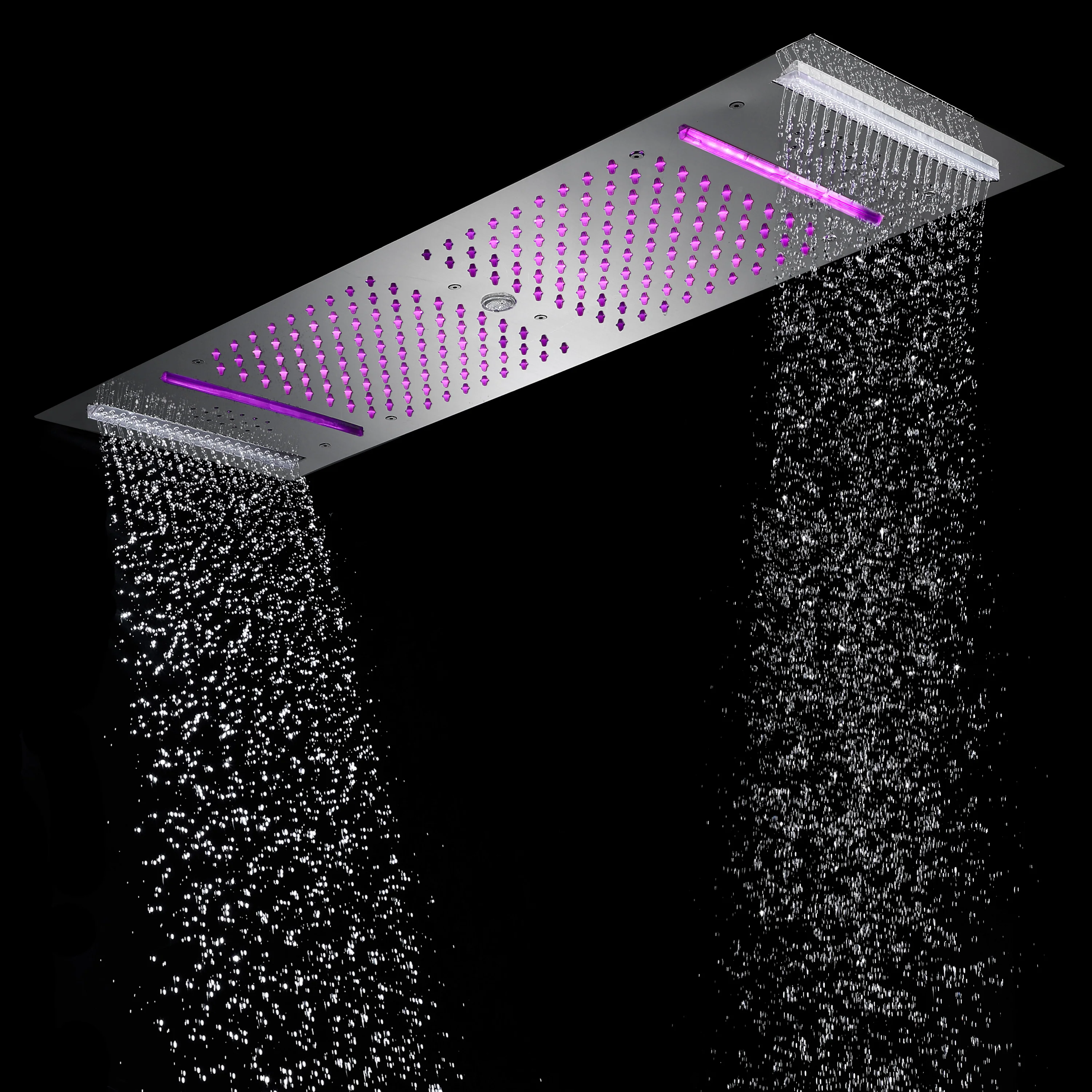 Brushed Nickel or brushed gold or matte black 36-Inch Rainfall Waterfall Water Column 4 functions Shower Head with Bluetooth Music and 64 LED Lights - Image 3