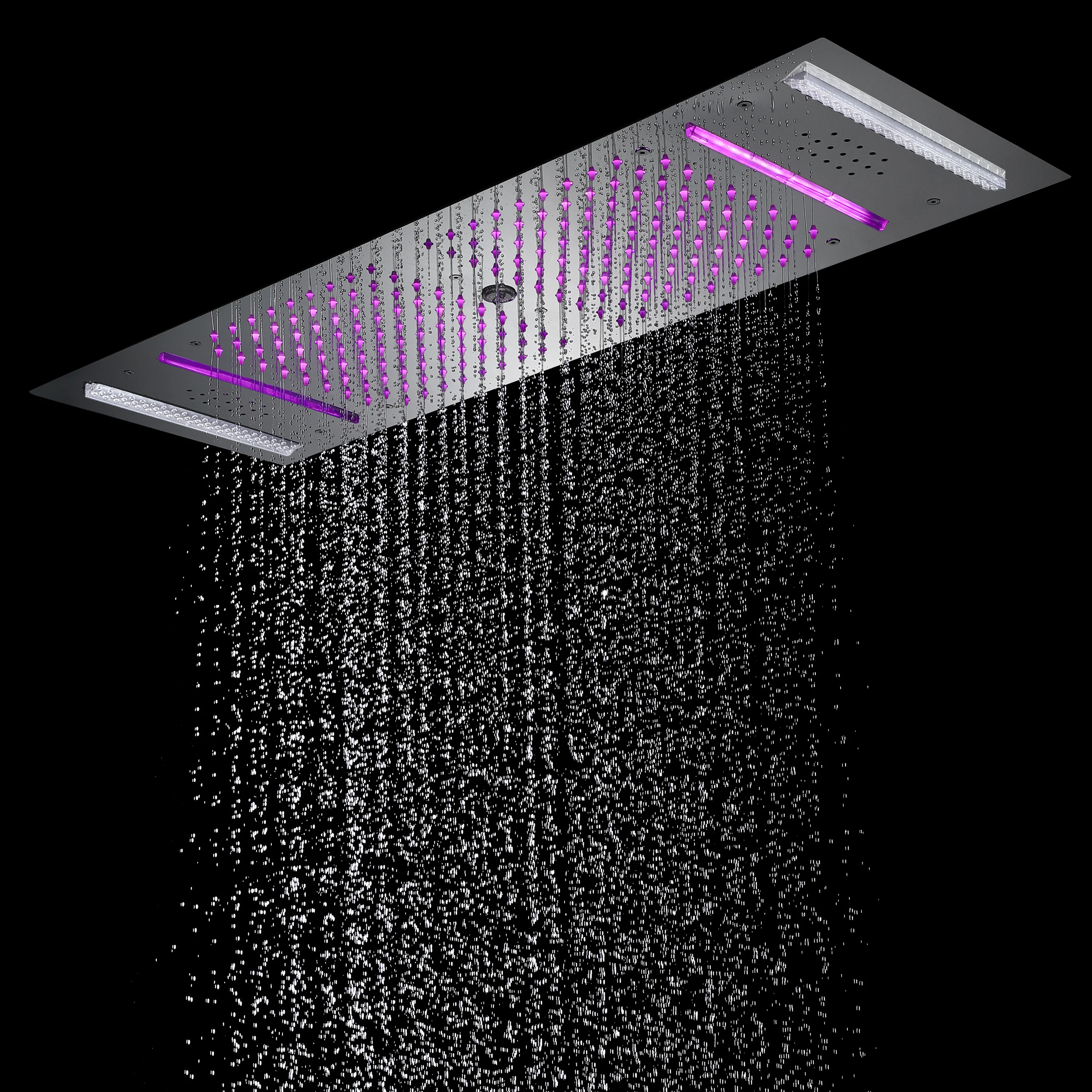 Brushed Nickel or brushed gold or matte black 36-Inch Rainfall Waterfall Water Column 4 functions Shower Head with Bluetooth Music and 64 LED Lights - Image 4