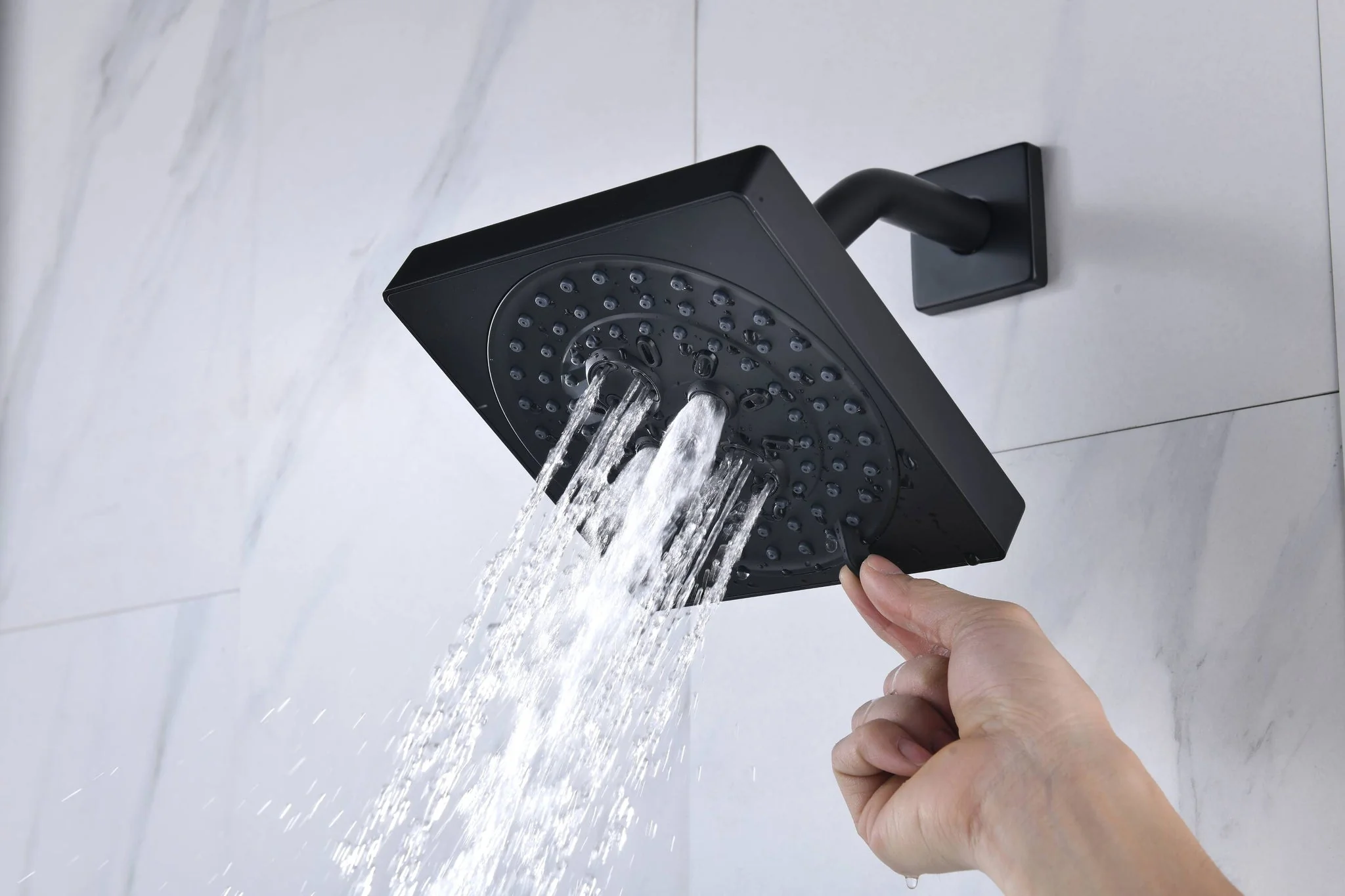 Single or two functions  6 inch regular head Wall Mounted Matte Black Rainfall  shower faucet pressure balance rough in valve - Image 15
