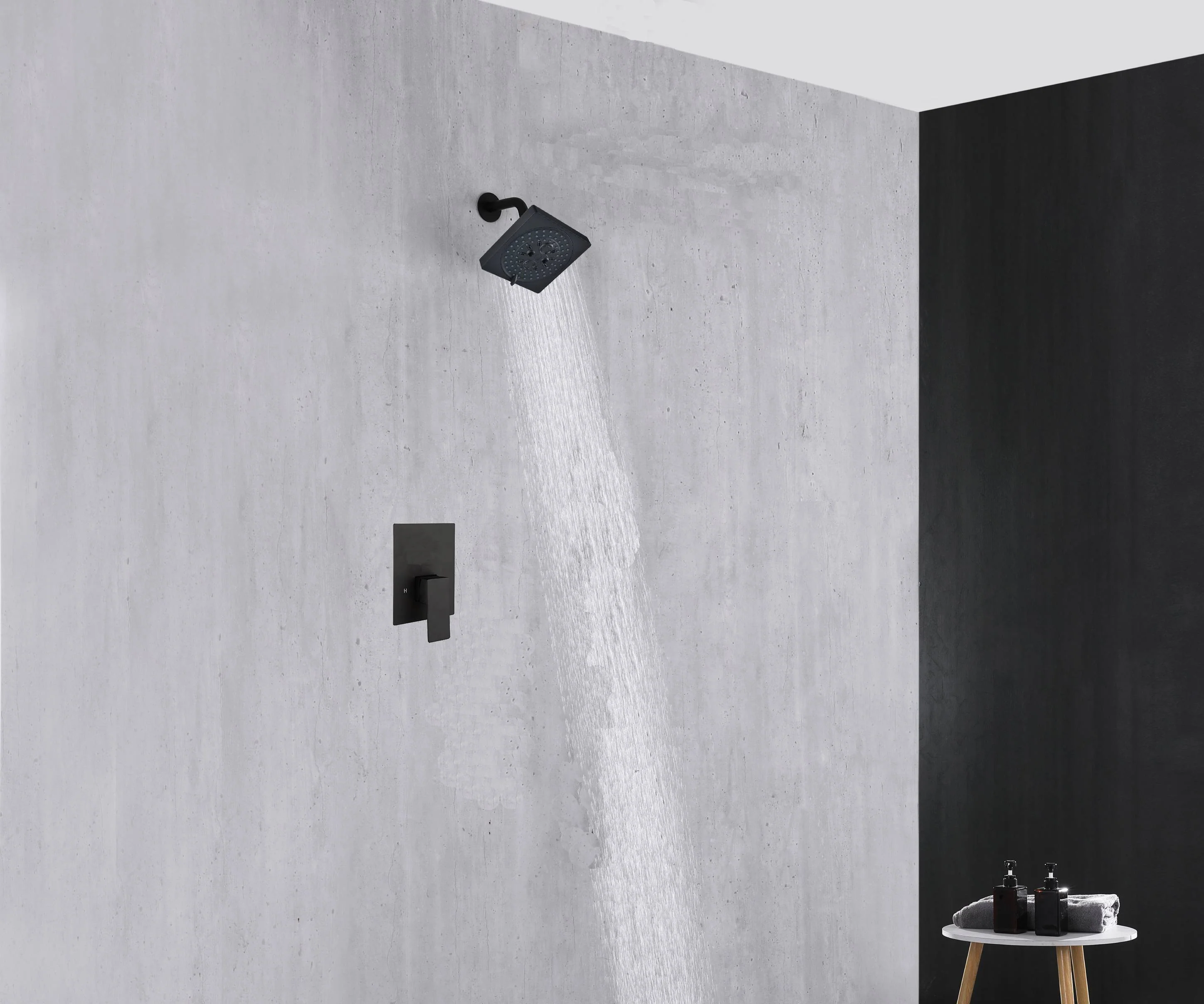 Single or two functions  6 inch regular head Wall Mounted Matte Black Rainfall  shower faucet pressure balance rough in valve - Image 3