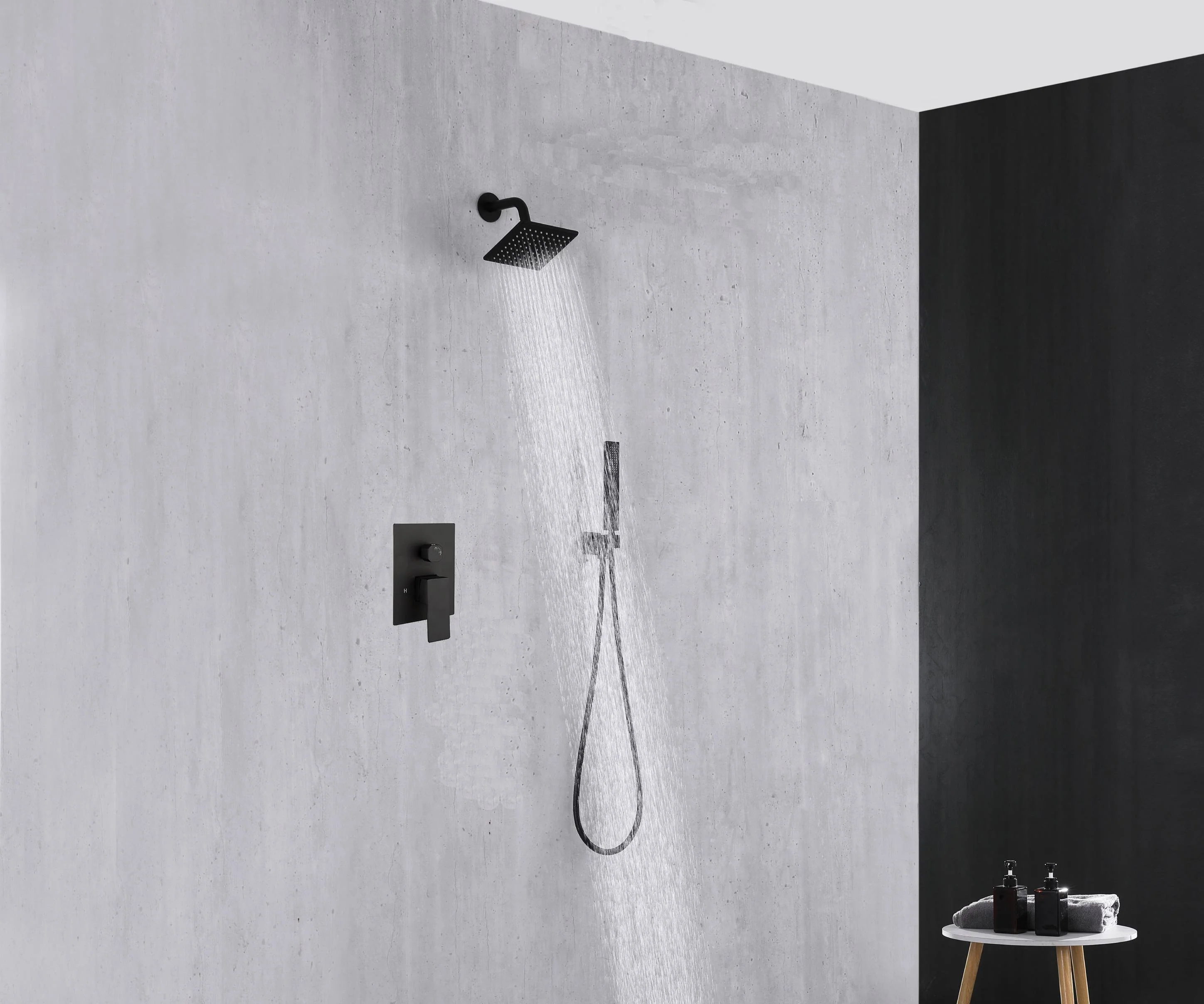 Single or two functions  6 inch regular head Wall Mounted Matte Black Rainfall  shower faucet pressure balance rough in valve - Image 4