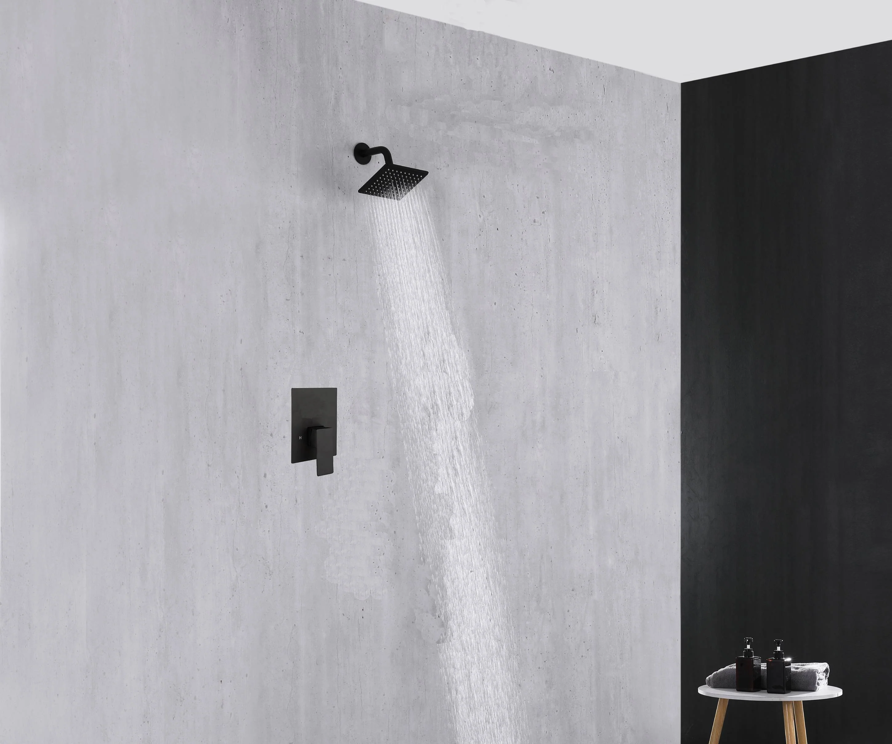 Single or two functions  6 inch regular head Wall Mounted Matte Black Rainfall  shower faucet pressure balance rough in valve - Image 7