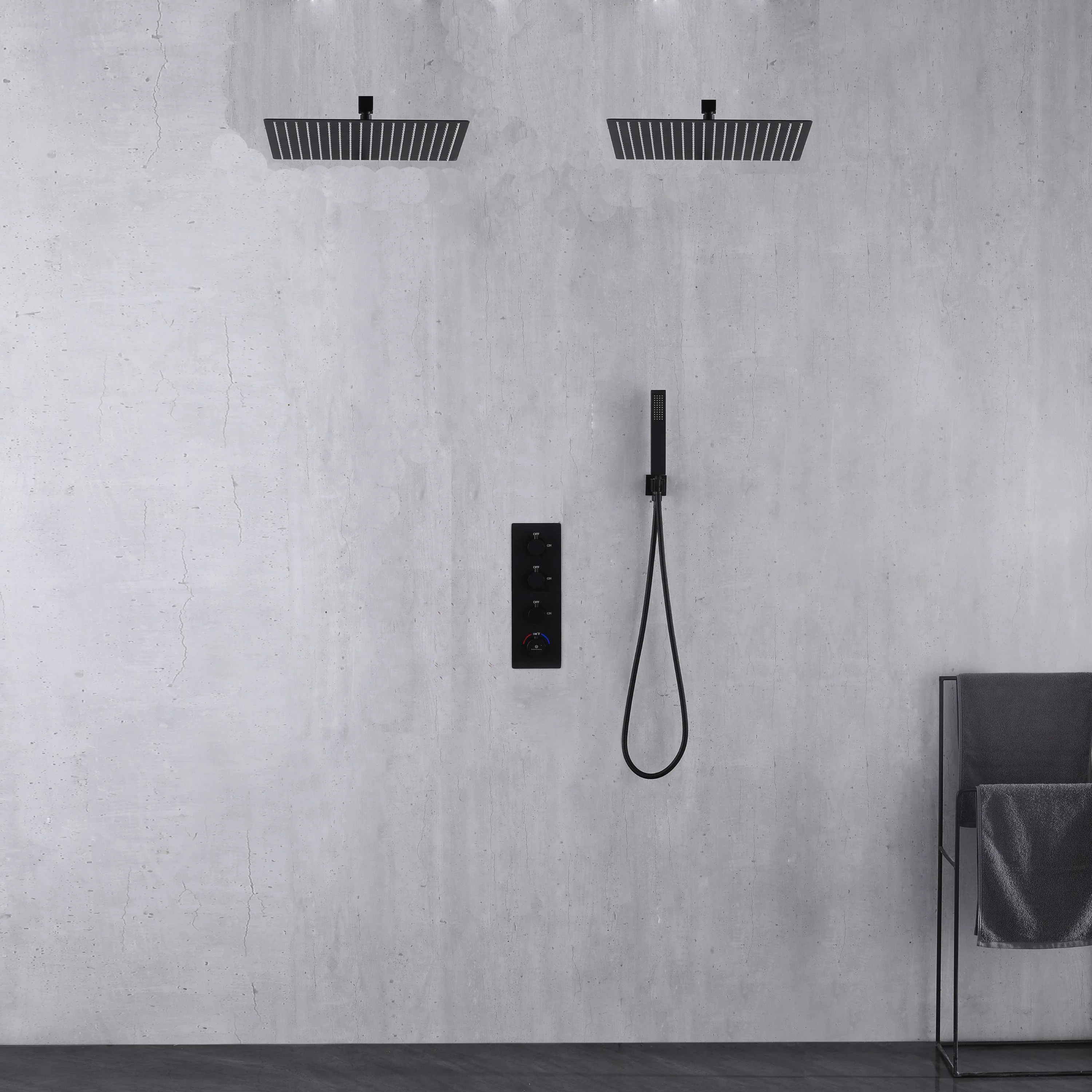 Wall mount 12 inch or 16 inch matte black rainfall shower system 3 way thermostatic Shower faucet - Image 2