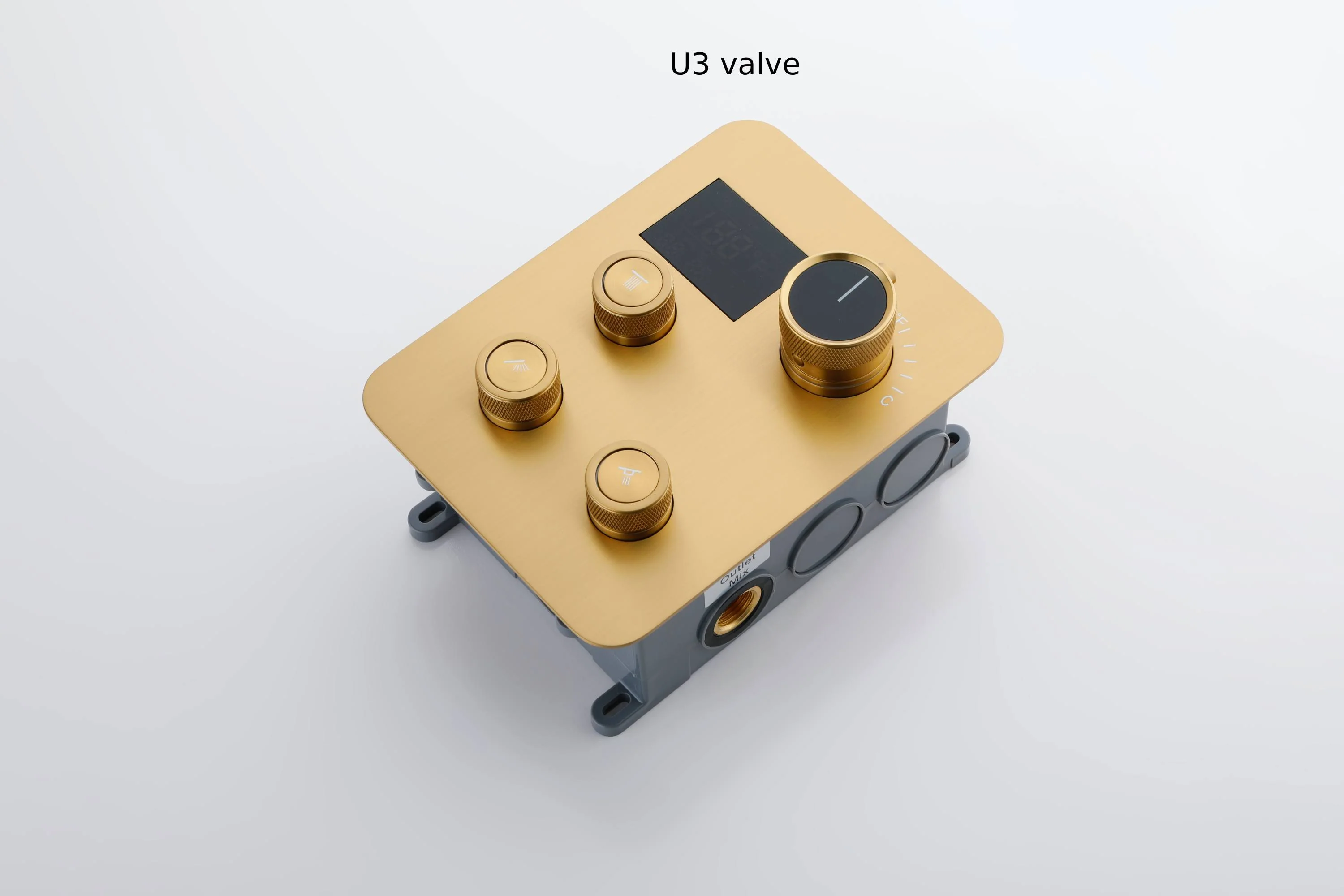 wall  mount regular head  Brushed gold 3 way Thermostatic Shower valve system with tub spout that each function run all together and separately - Image 28