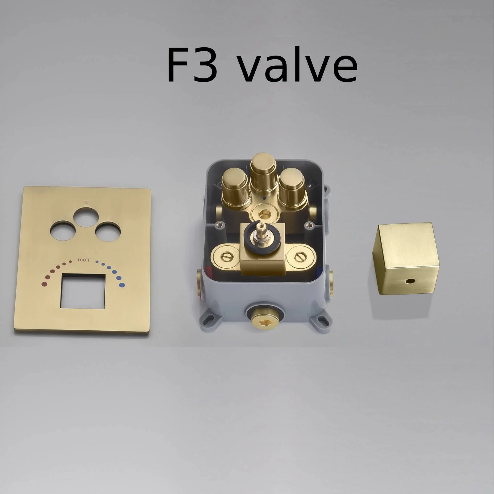 wall  mount regular head  Brushed gold 3 way Thermostatic Shower valve system with tub spout that each function run all together and separately - Image 34
