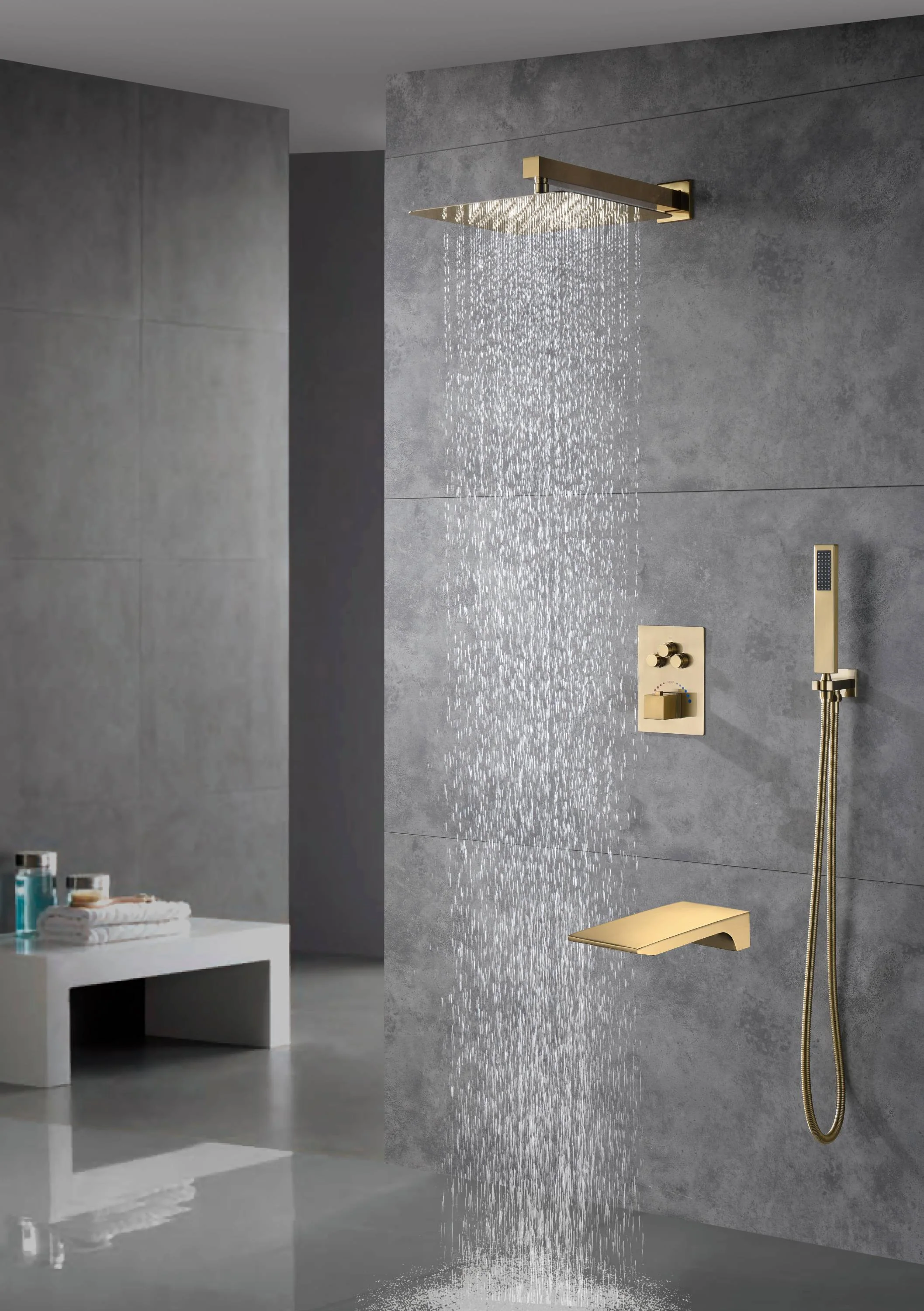 12-inch Or 16-inch Or 6'' Wall-Mount Brushed Gold 3-Way Thermostatic Shower Valve System: Versatile Functionality and Stunning Design - Image 11