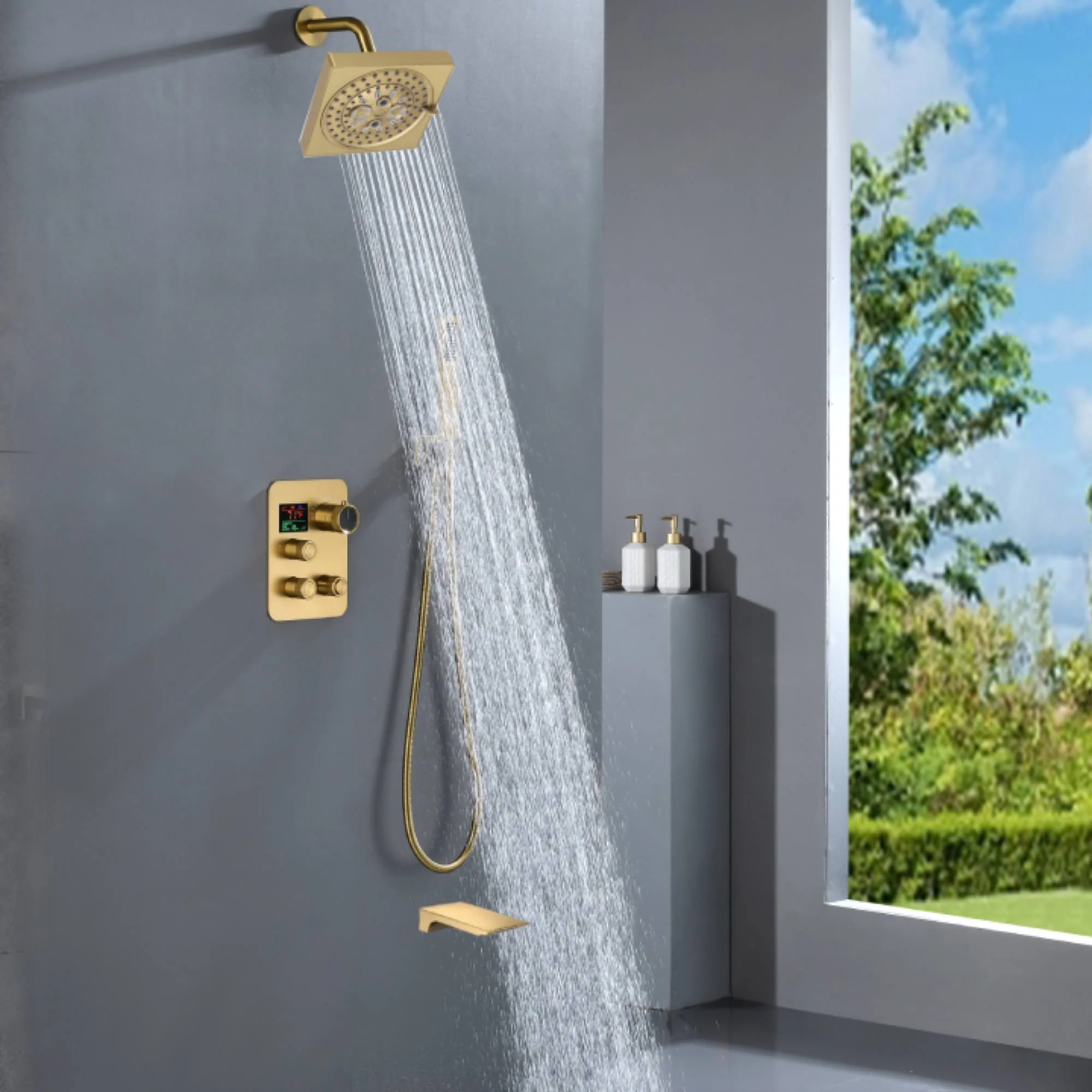 12-inch Or 16-inch Or 6'' Wall-Mount Brushed Gold 3-Way Thermostatic Shower Valve System: Versatile Functionality and Stunning Design - Image 2