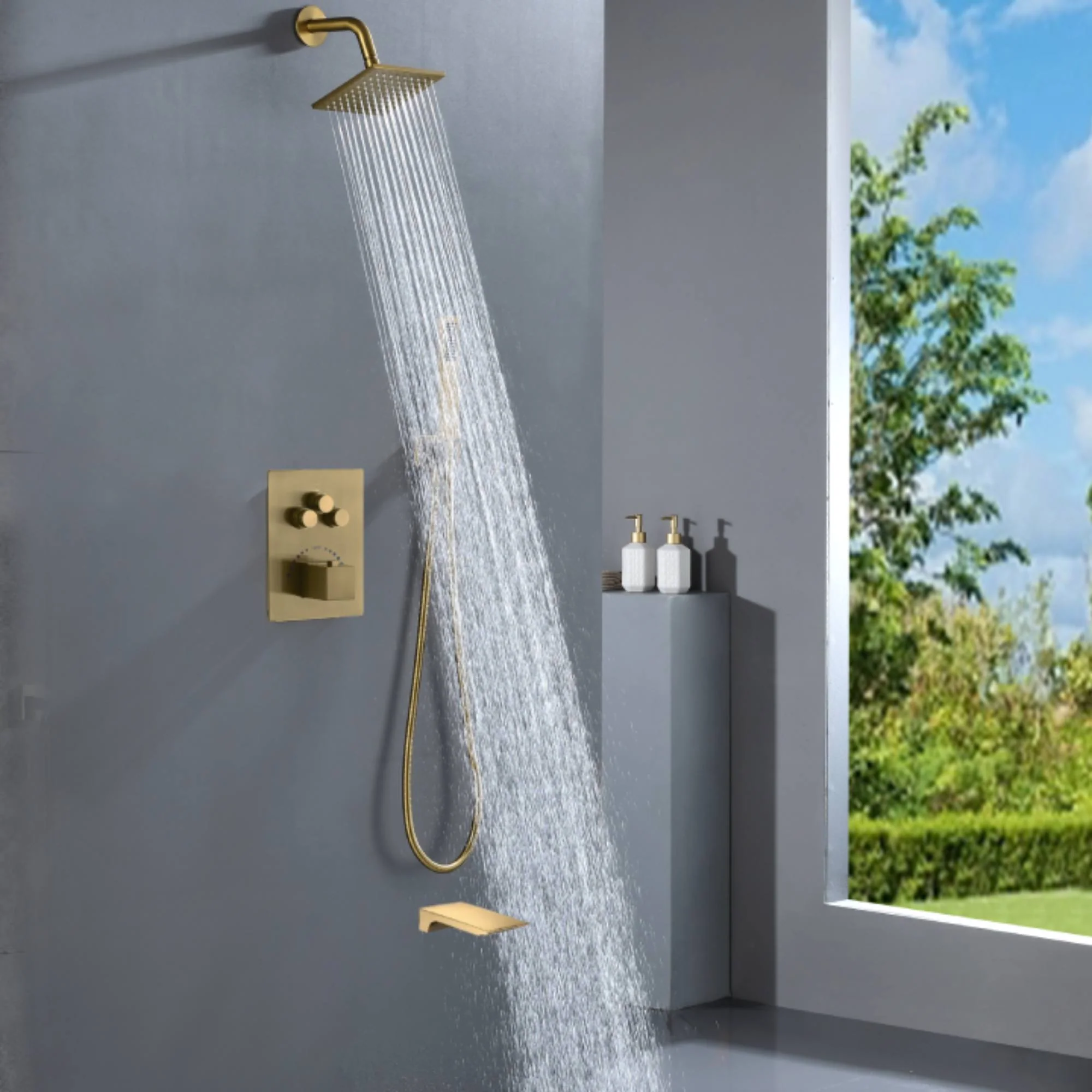 12-inch Or 16-inch Or 6'' Wall-Mount Brushed Gold 3-Way Thermostatic Shower Valve System: Versatile Functionality and Stunning Design - Image 3