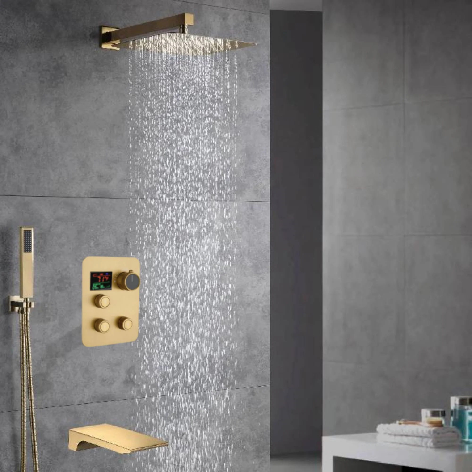 12-inch Or 16-inch Or 6'' Wall-Mount Brushed Gold 3-Way Thermostatic Shower Valve System: Versatile Functionality and Stunning Design - Image 5