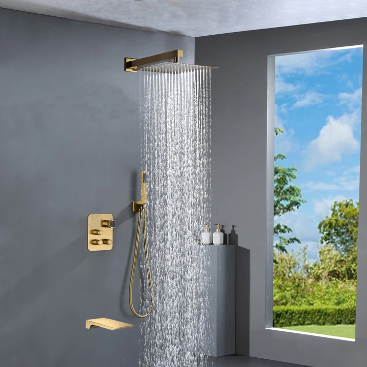 12-inch Or 16-inch Or 6'' Wall-Mount Brushed Gold 3-Way Thermostatic Shower Valve System: Versatile Functionality and Stunning Design - Image 6