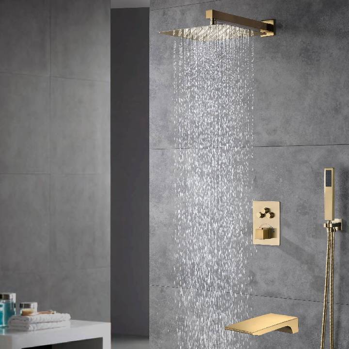12-inch Or 16-inch Or 6'' Wall-Mount Brushed Gold 3-Way Thermostatic Shower Valve System: Versatile Functionality and Stunning Design - Image 9