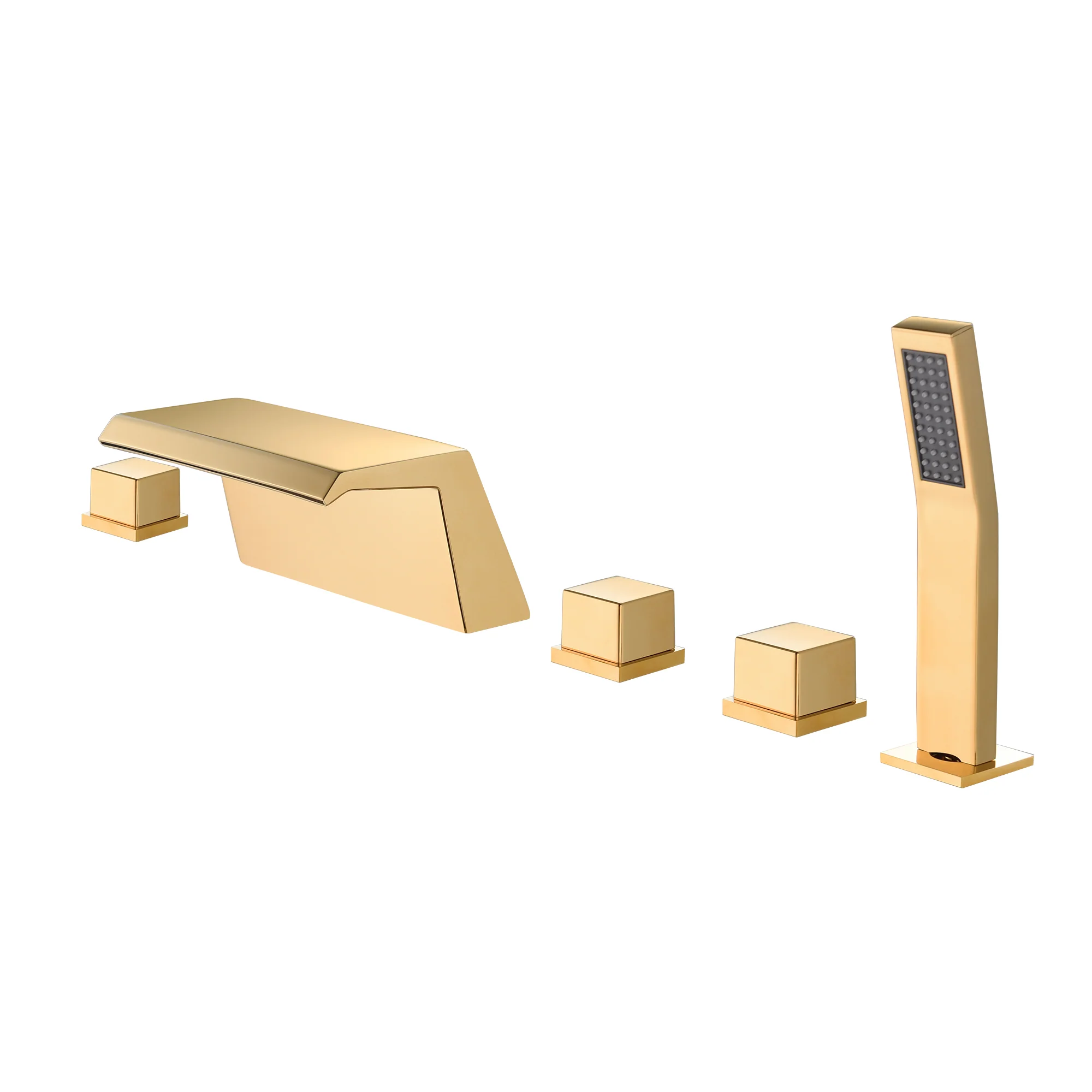 Waterfall Tub Filler Bathtub Faucet Polished Gold 5-Hole 3-Handle Solid Brass Bathroom Bath Tub Faucets Mixer Tap with Hand Shower - Image 4