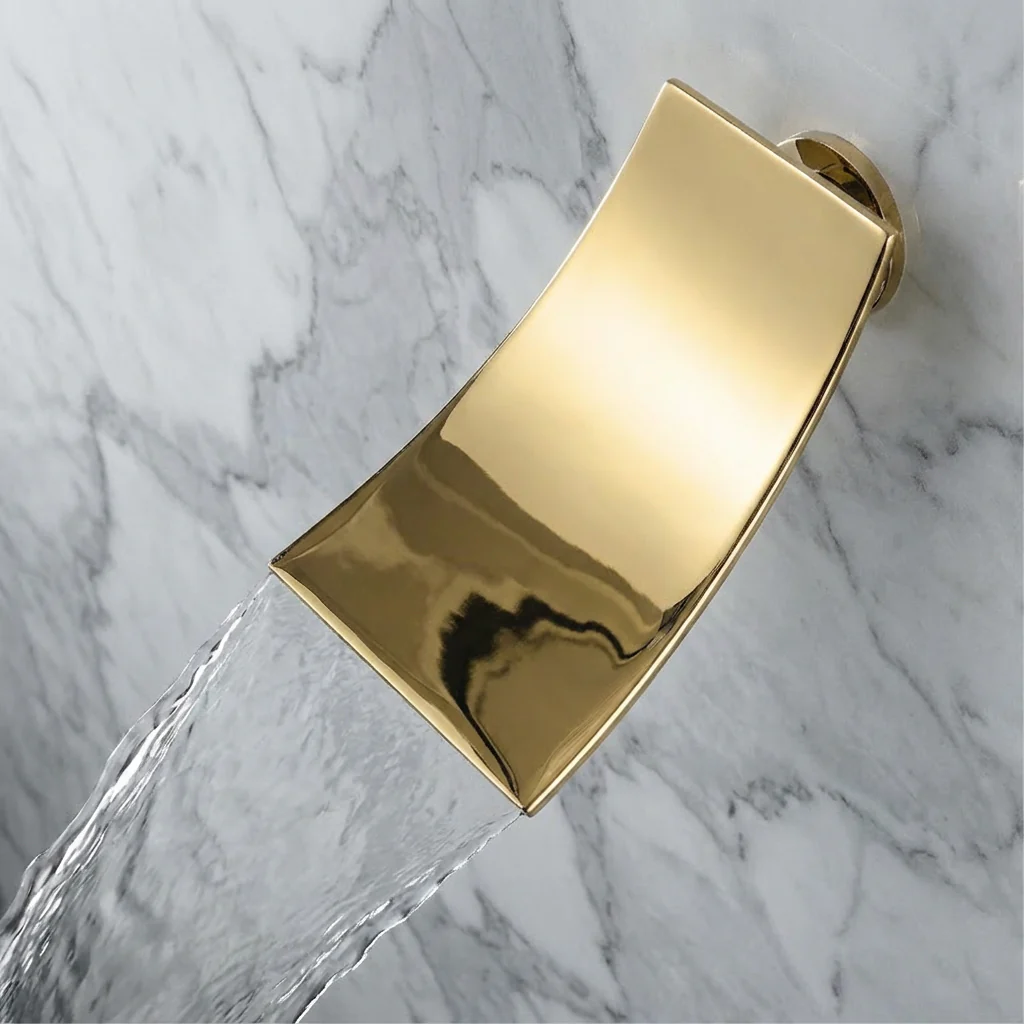 Waterfall Wall-mount pressure balance Bath Tub Filler Faucet with Handheld Shower Brushed Gold or Polished Gold - Image 4