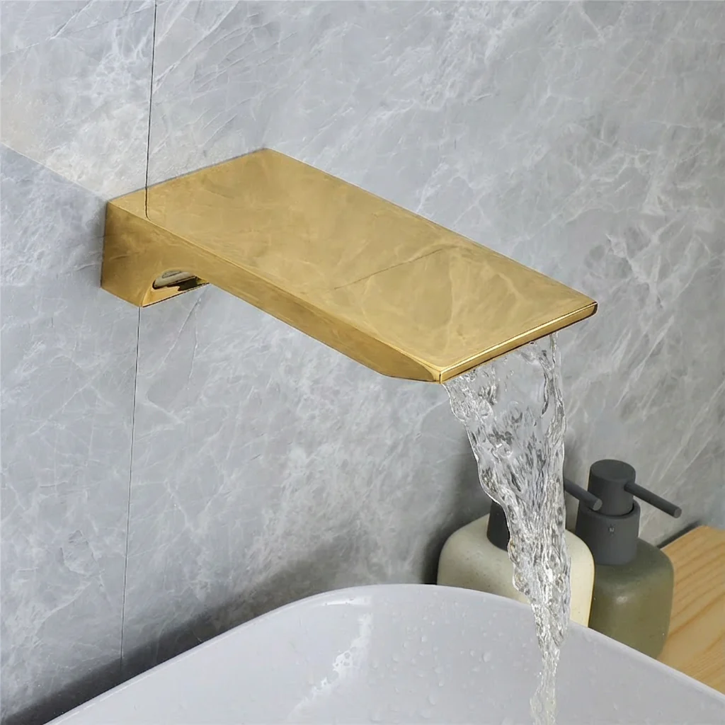 Waterfall Wall-mount pressure balance Bath Tub Filler Faucet with Handheld Shower Brushed Gold or Polished Gold - Image 5