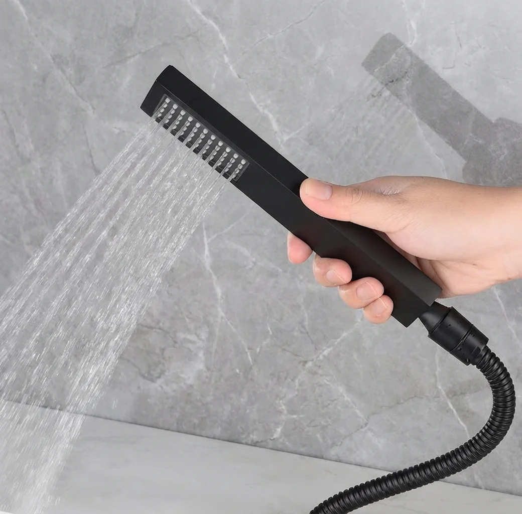 Matte Black Waterfall Wall-mount Bath Tub Filler Faucet with Handheld Shower - Image 3