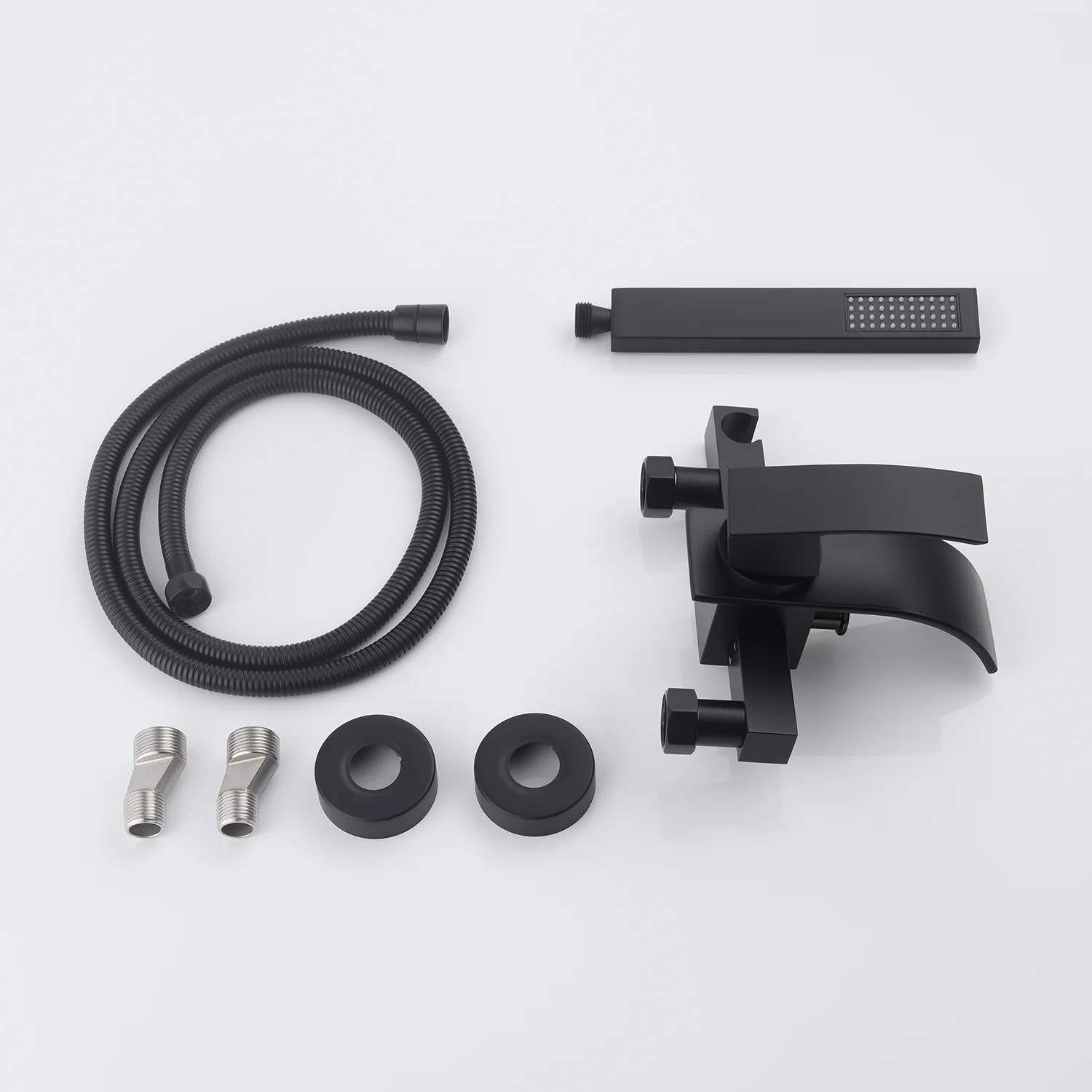 Matte Black Waterfall Wall-mount Bath Tub Filler Faucet with Handheld Shower - Image 4