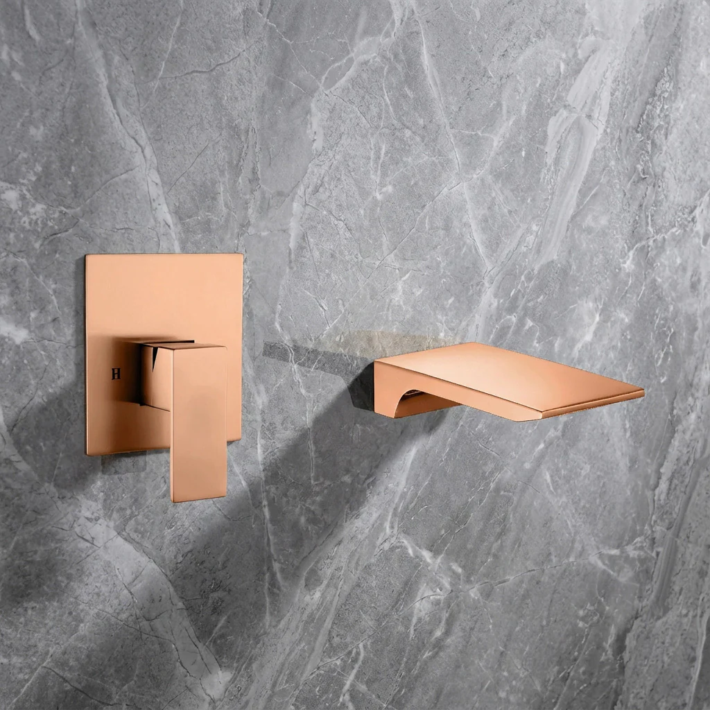 Waterfall Wall-mount pressure balance Bath Tub Filler Faucet Rose Gold - Image 2