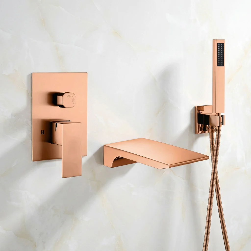 Waterfall Wall-mount pressure balance Bath Tub Faucet Rose Gold - Image 2