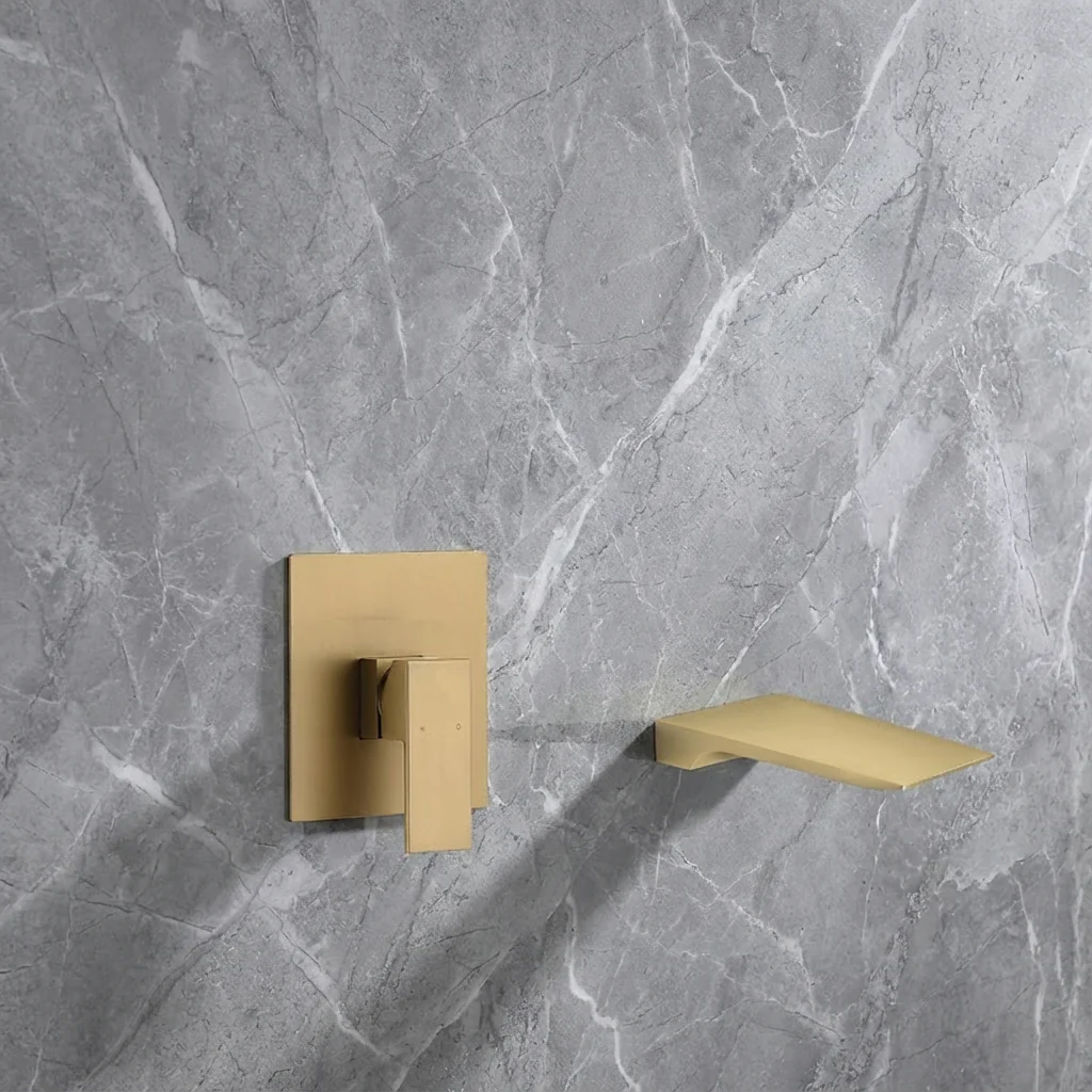 Waterfall Wall-mount pressure balance Bath Tub Filler Faucet Brushed Gold - Image 5