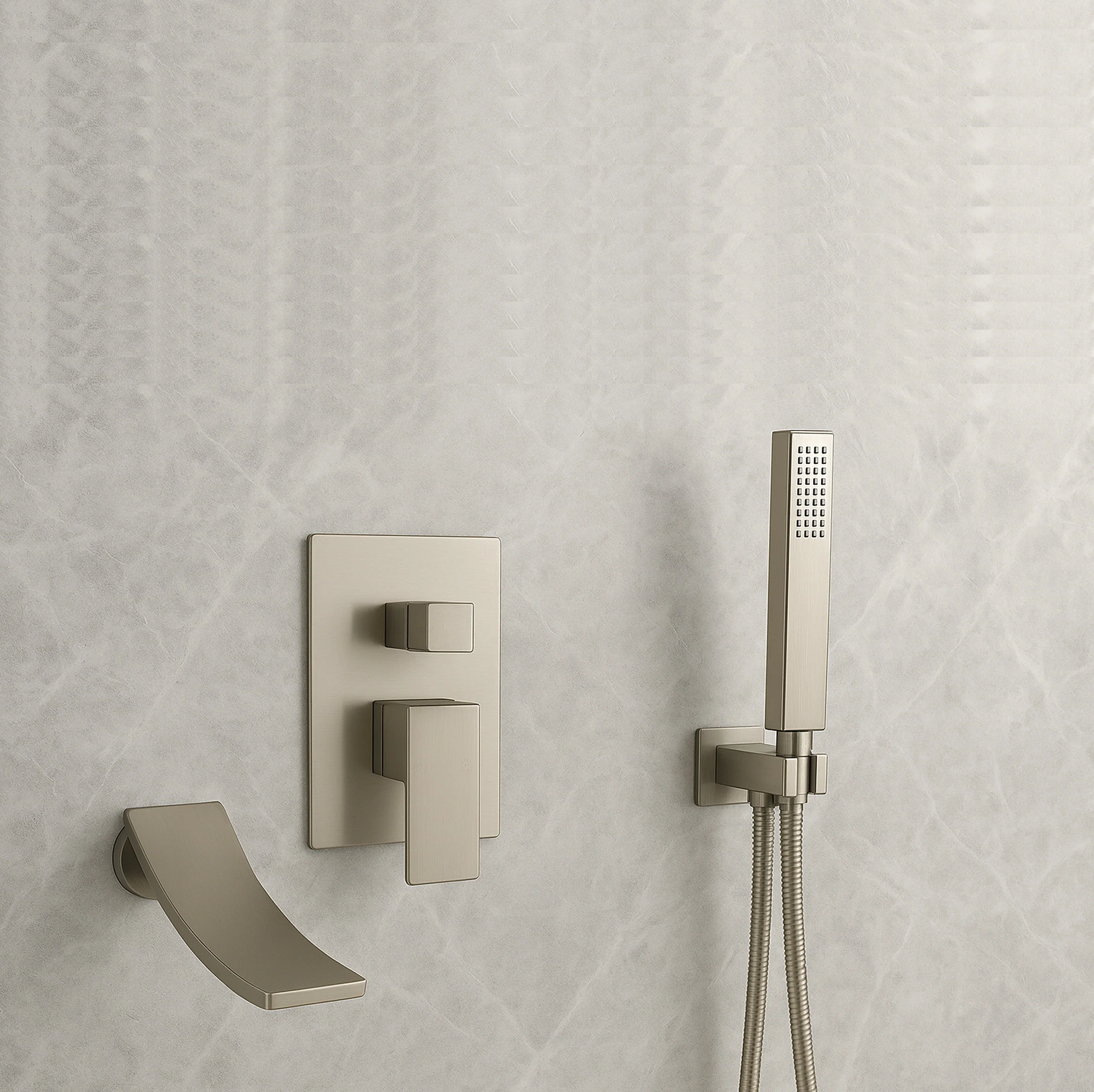 Waterfall Wall-mount Bath Tub Filler Faucet with Handheld Shower Oil Rubbered bronze or Matte Black or Chrome Or Brushed Nickel - Image 4