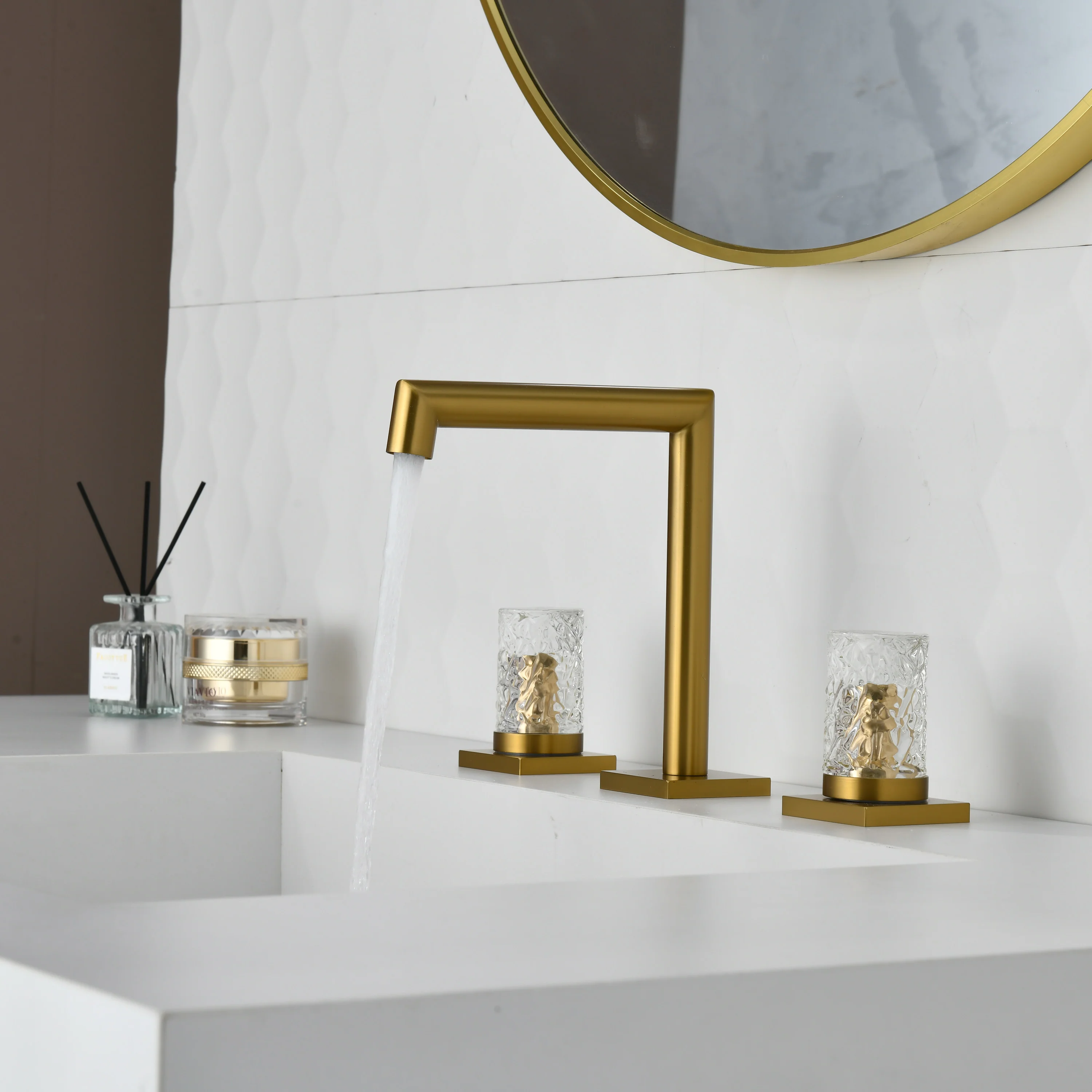 Crystal handle 3-hole deck-mount sink faucet, include a pop-up drain with overflow - Image 11