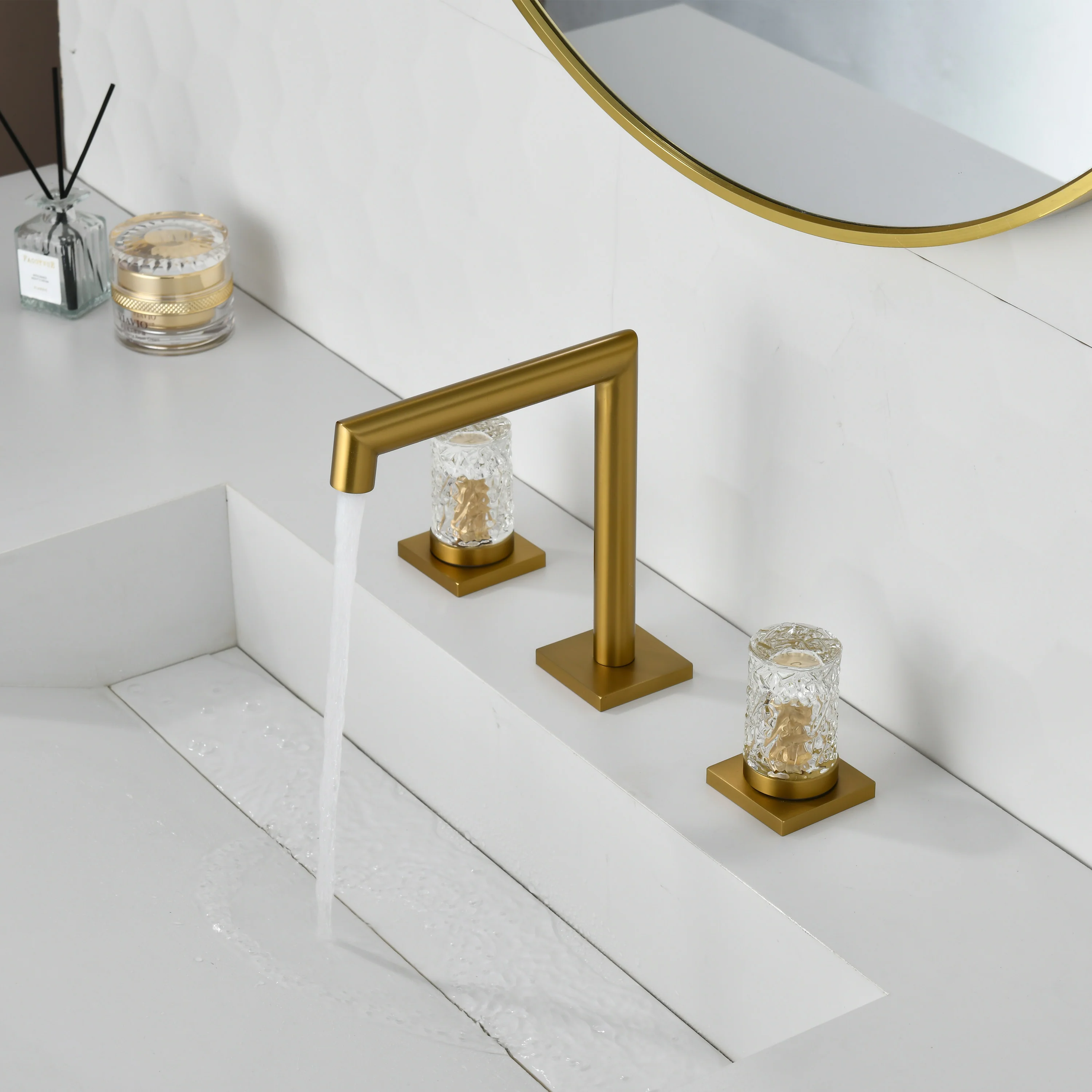 Crystal handle 3-hole deck-mount sink faucet, include a pop-up drain with overflow - Image 12