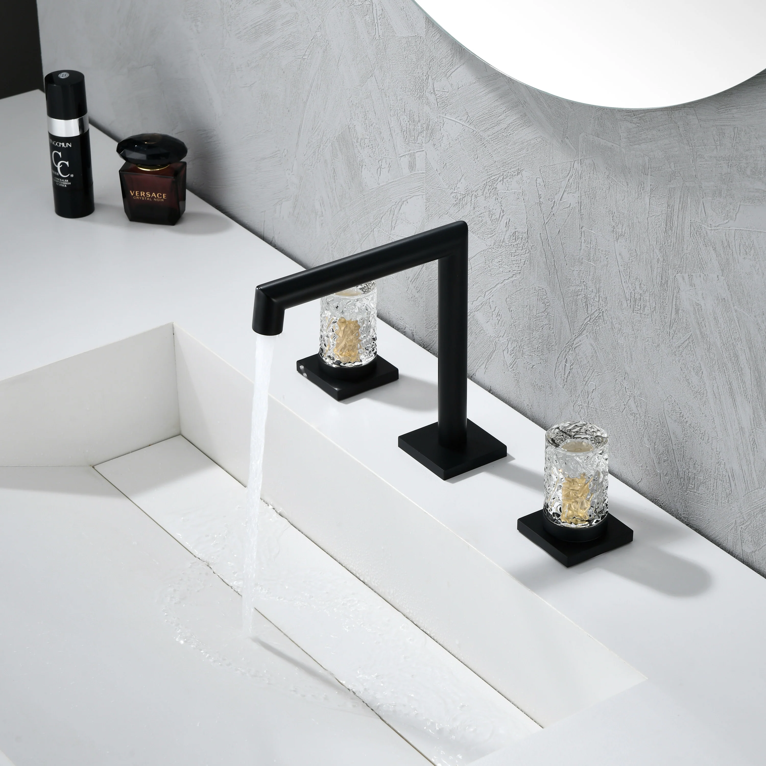 Crystal handle 3-hole deck-mount sink faucet, include a pop-up drain with overflow - Image 16