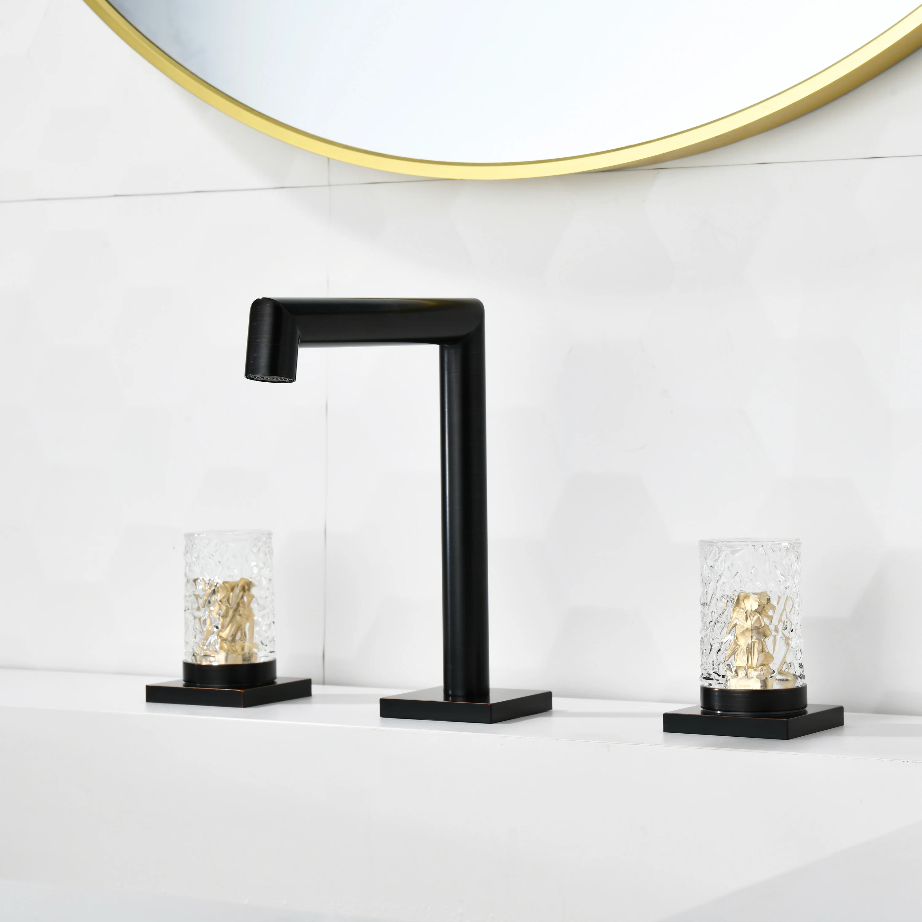 Crystal handle 3-hole deck-mount sink faucet, include a pop-up drain with overflow - Image 3