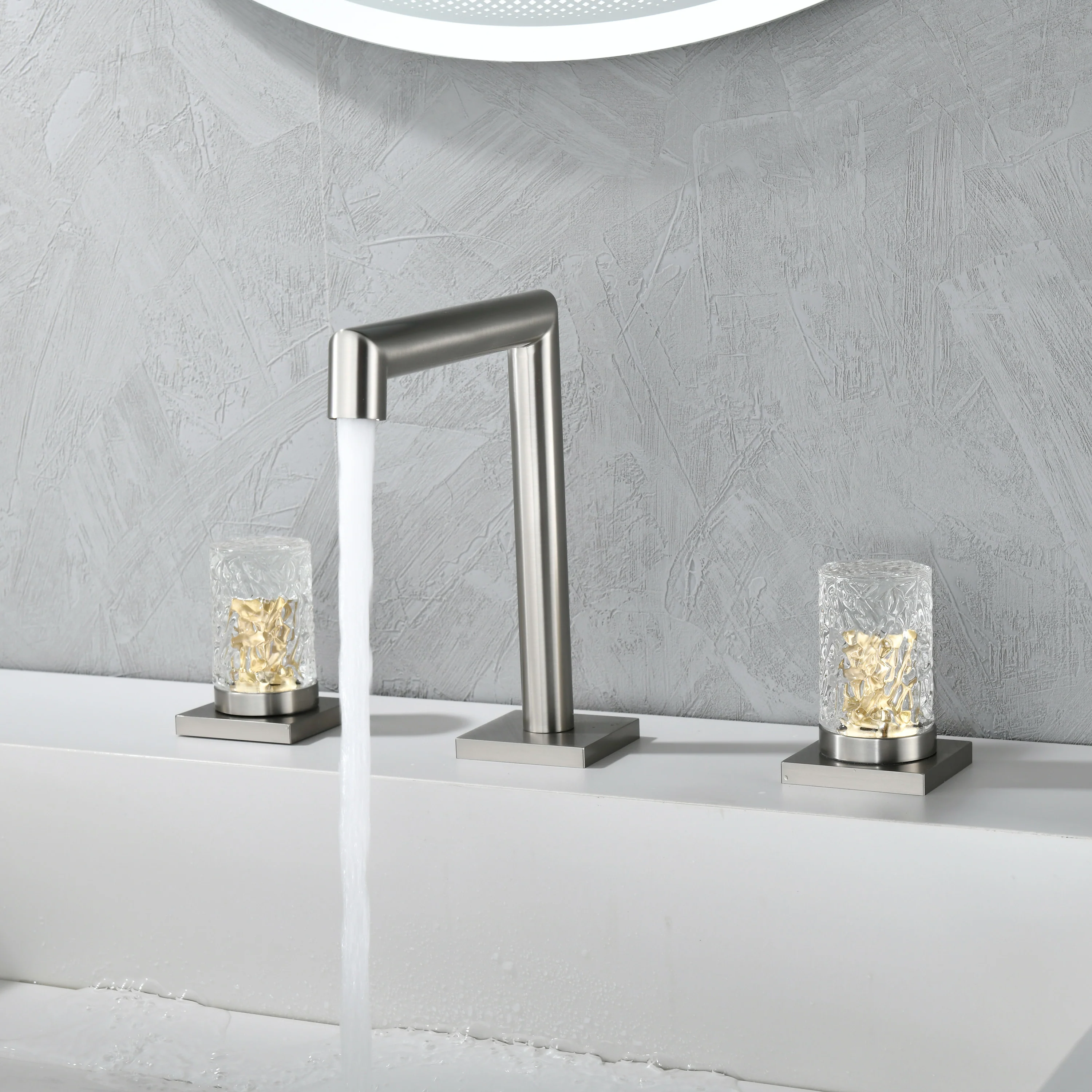 Crystal handle 3-hole deck-mount sink faucet, include a pop-up drain with overflow - Image 6