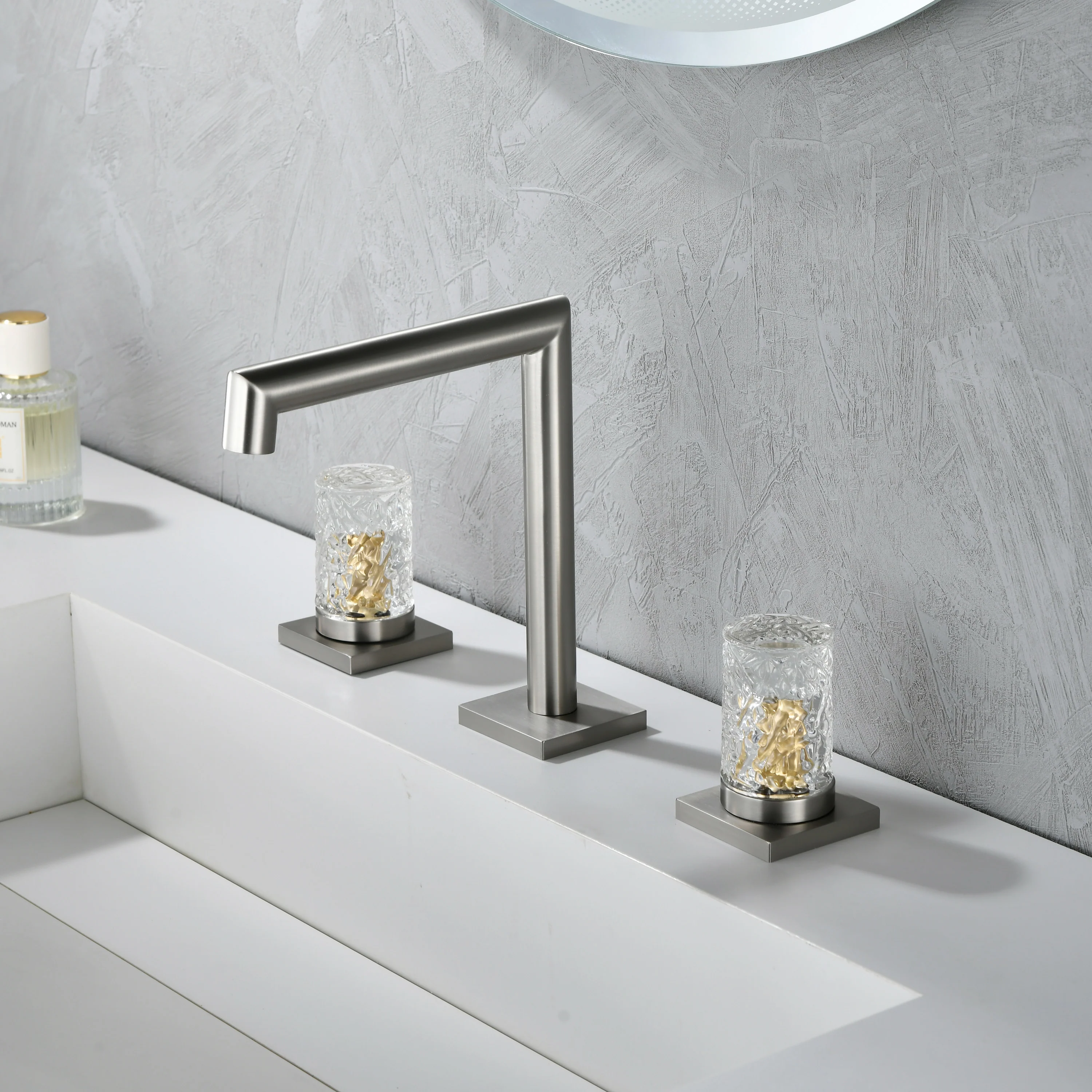 Crystal handle 3-hole deck-mount sink faucet, include a pop-up drain with overflow - Image 7