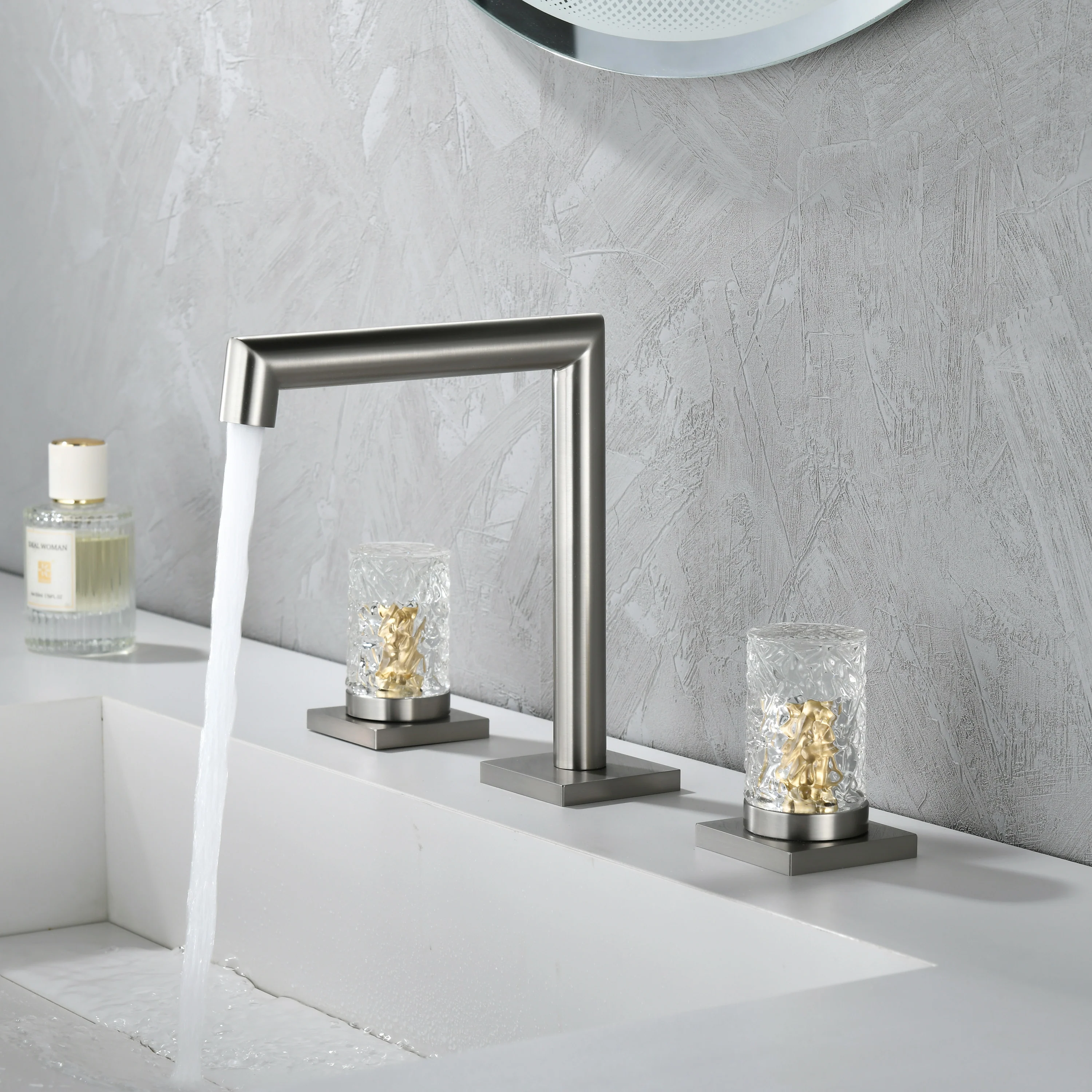 Crystal handle 3-hole deck-mount sink faucet, include a pop-up drain with overflow - Image 8