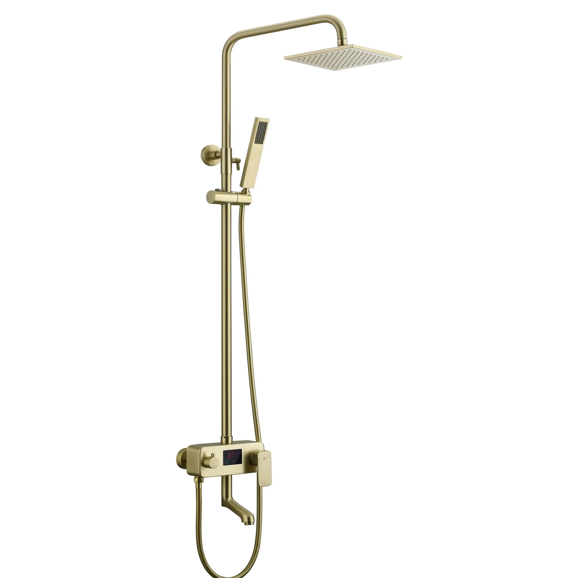 Digital Brushed Gold or Polished gold Wall-Mounted Rain Shower and Bathtub Mixer with Handheld Shower - Image 3