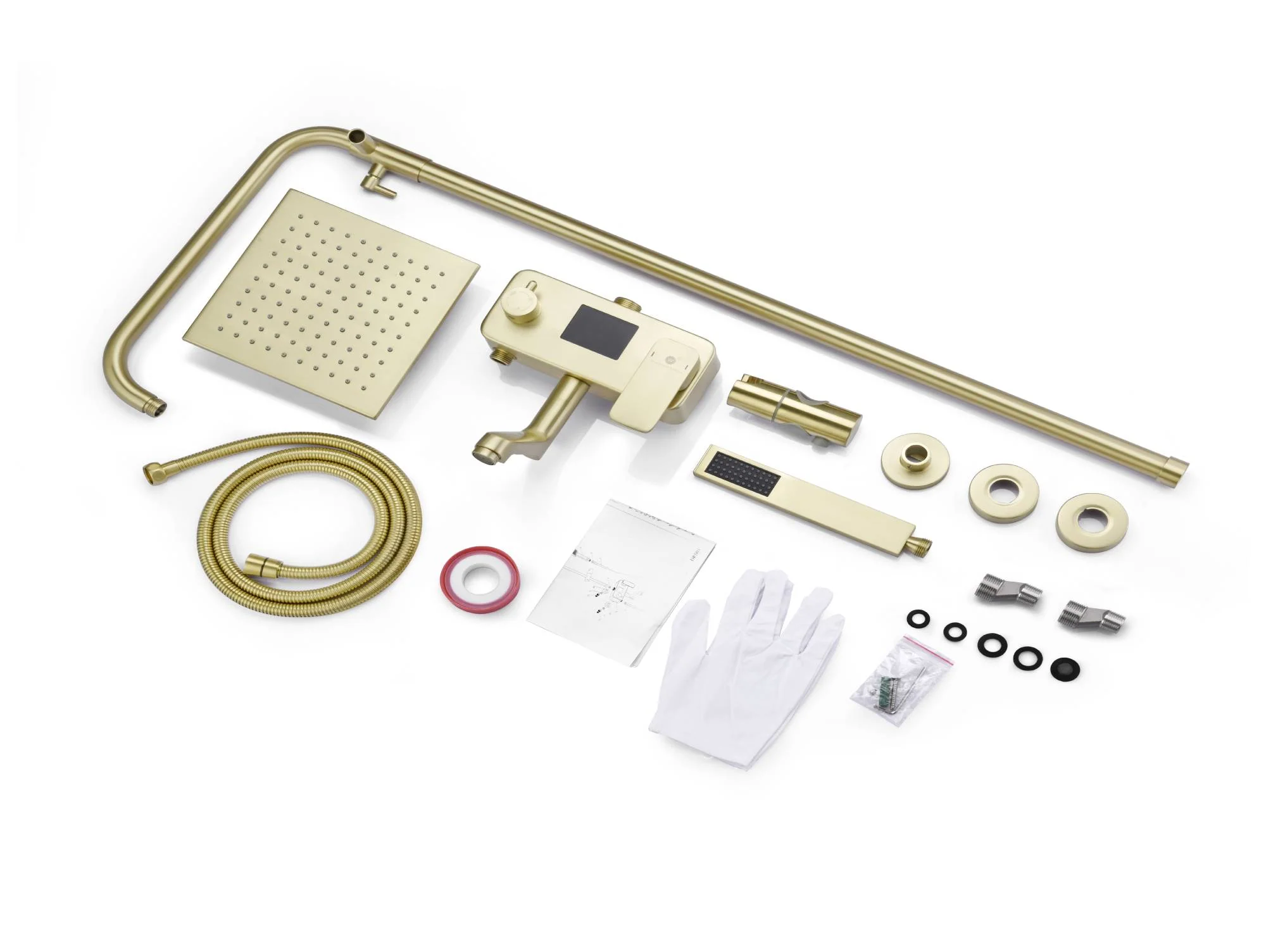 Digital Brushed Gold or Polished gold Wall-Mounted Rain Shower and Bathtub Mixer with Handheld Shower - Image 4