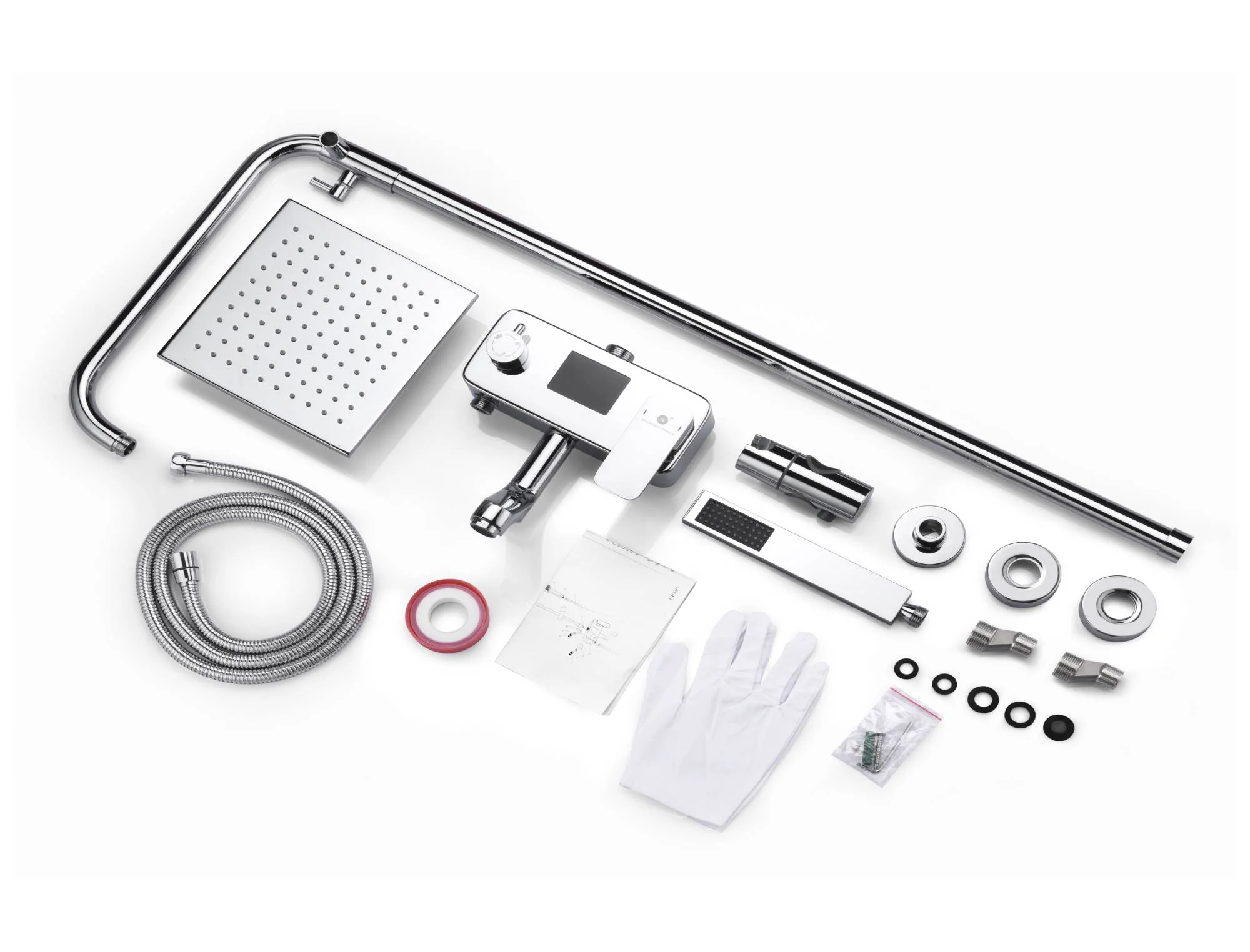 Digital Chrome Rain Shower Faucet Wall Mounted Bathtub Shower Hand Shower Mixer - Image 3