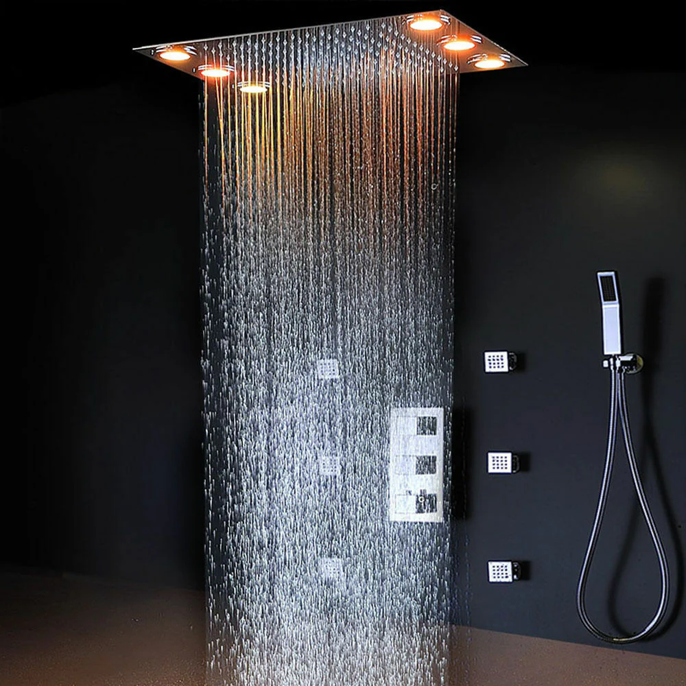 Flush in 20" LED Rainfall Shower Heads Sets Bathroom Thermostatic Valve Faucet Bath Mixer - Image 3